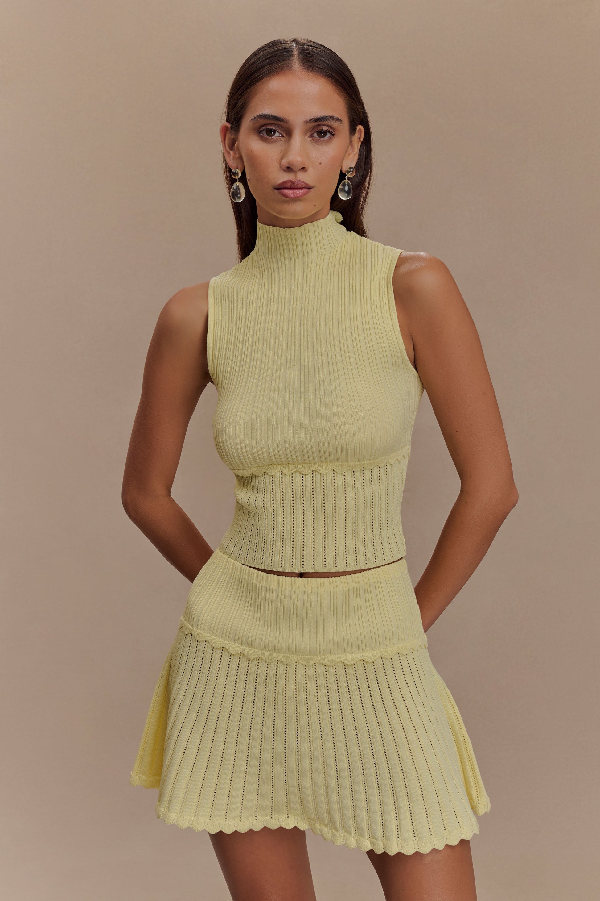 Indy Pointelle Knit Mini Skirt - Lemon #7
