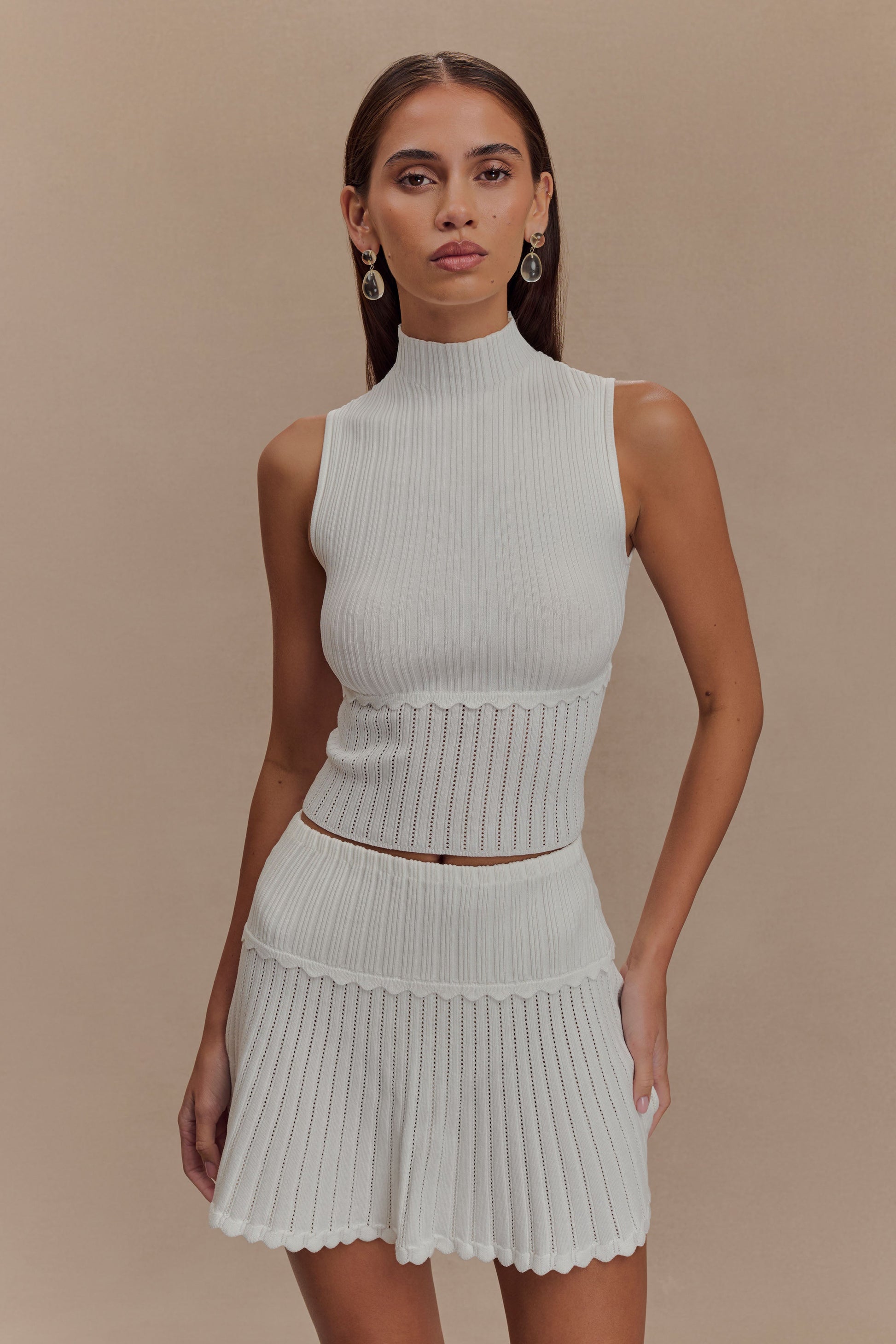 Indy Pointelle Knit Mini Skirt - Ivory #4