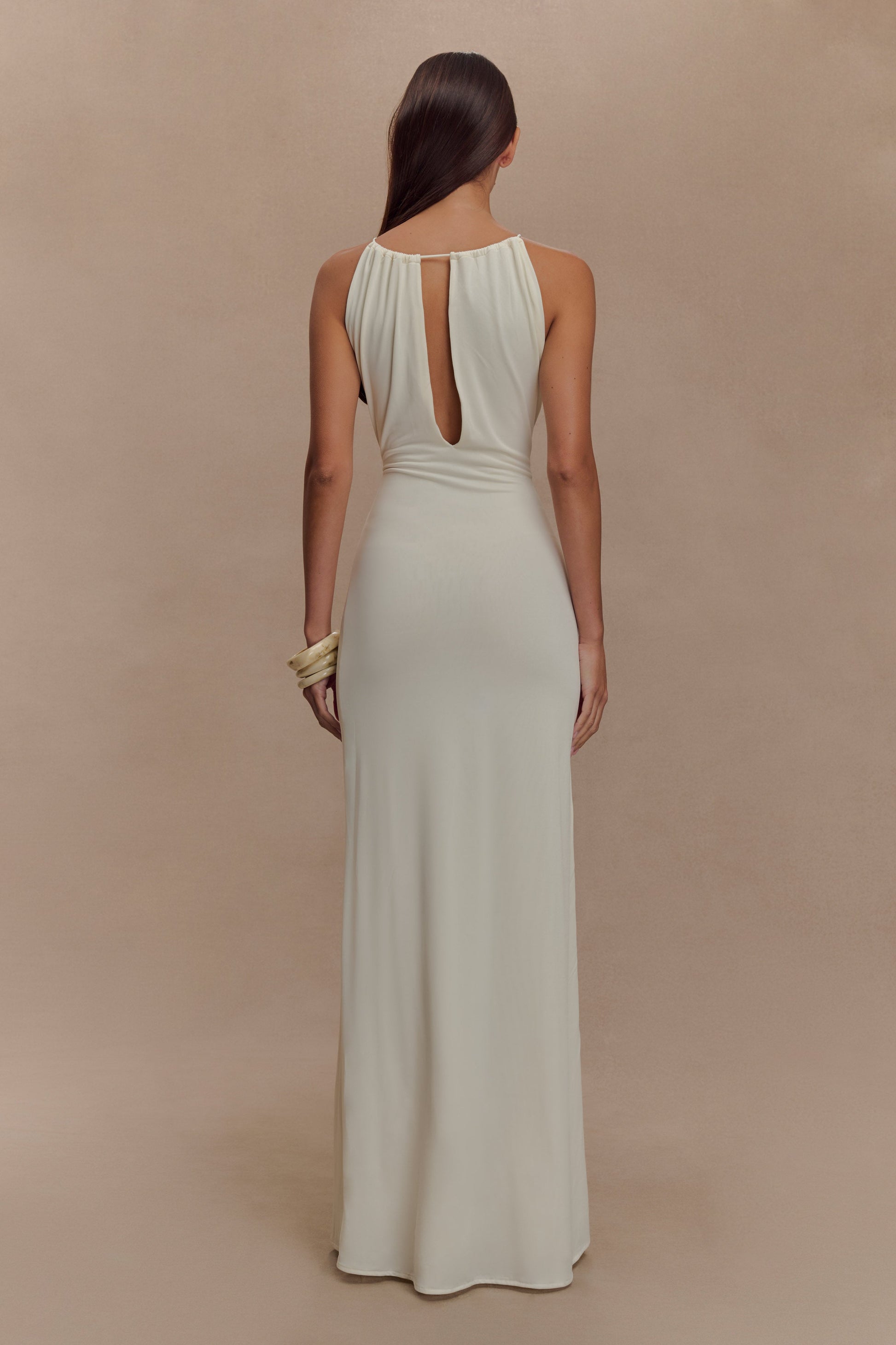 Beryl Slinky Maxi Dress With Pearls - Ivory #3