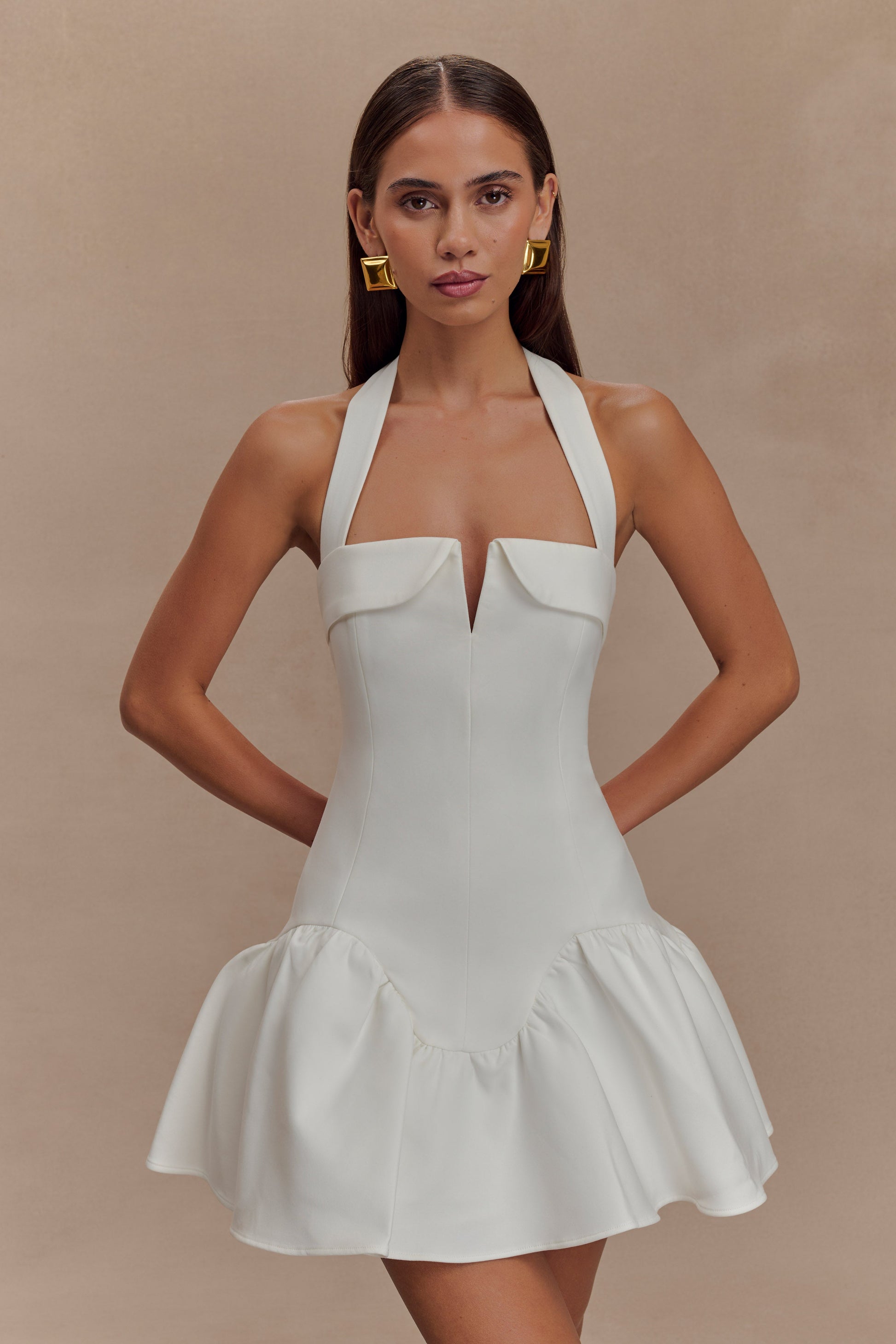 Calipso Halter Mini Dress - White #4