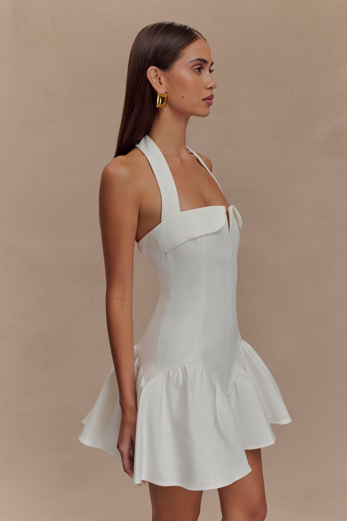 Calipso Halter Mini Dress - White #2