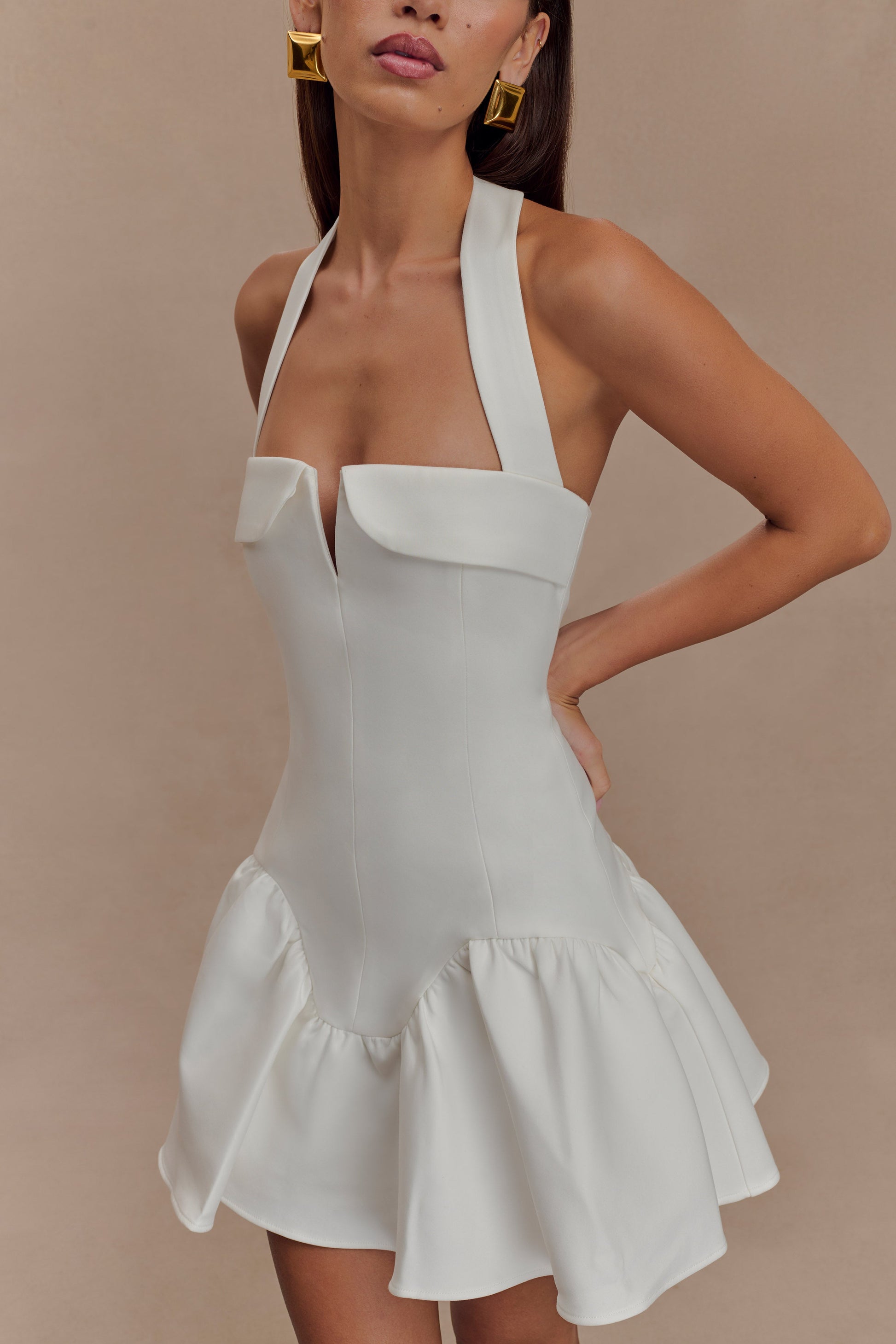 Calipso Halter Mini Dress - White #3