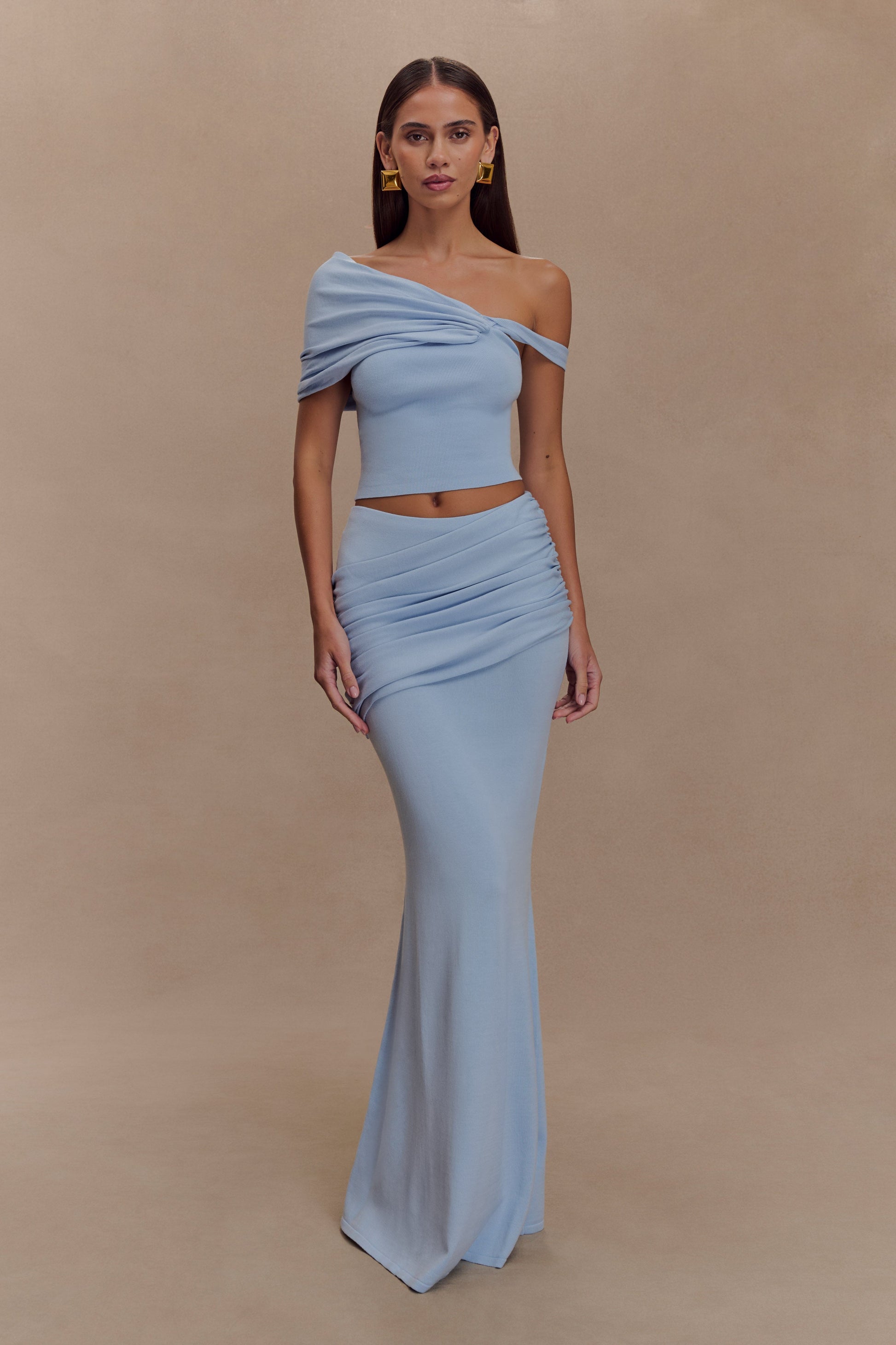 Irene Gathered Knit Maxi Skirt - Blue #2