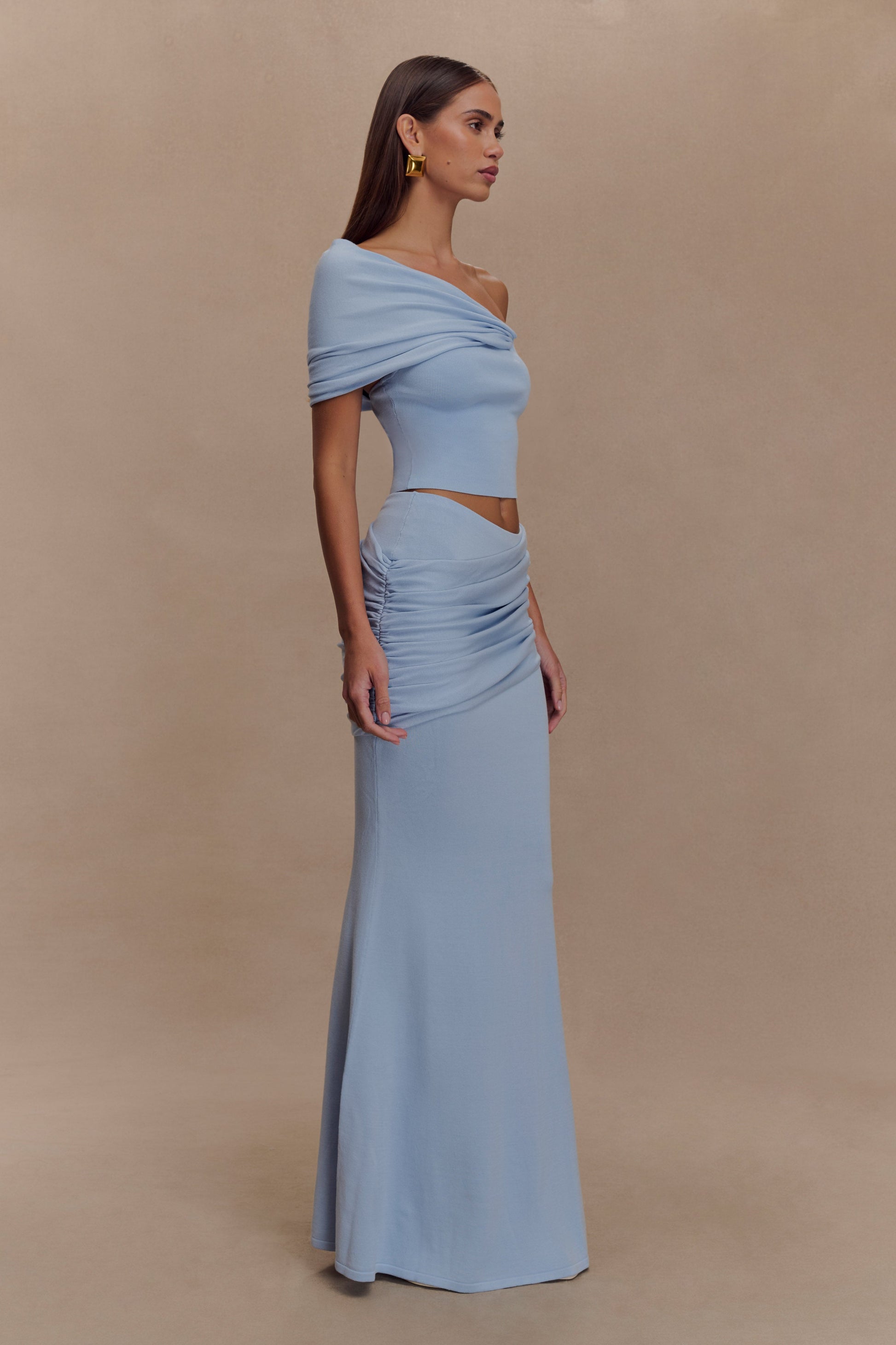 Irene Gathered Knit Maxi Skirt - Blue #4