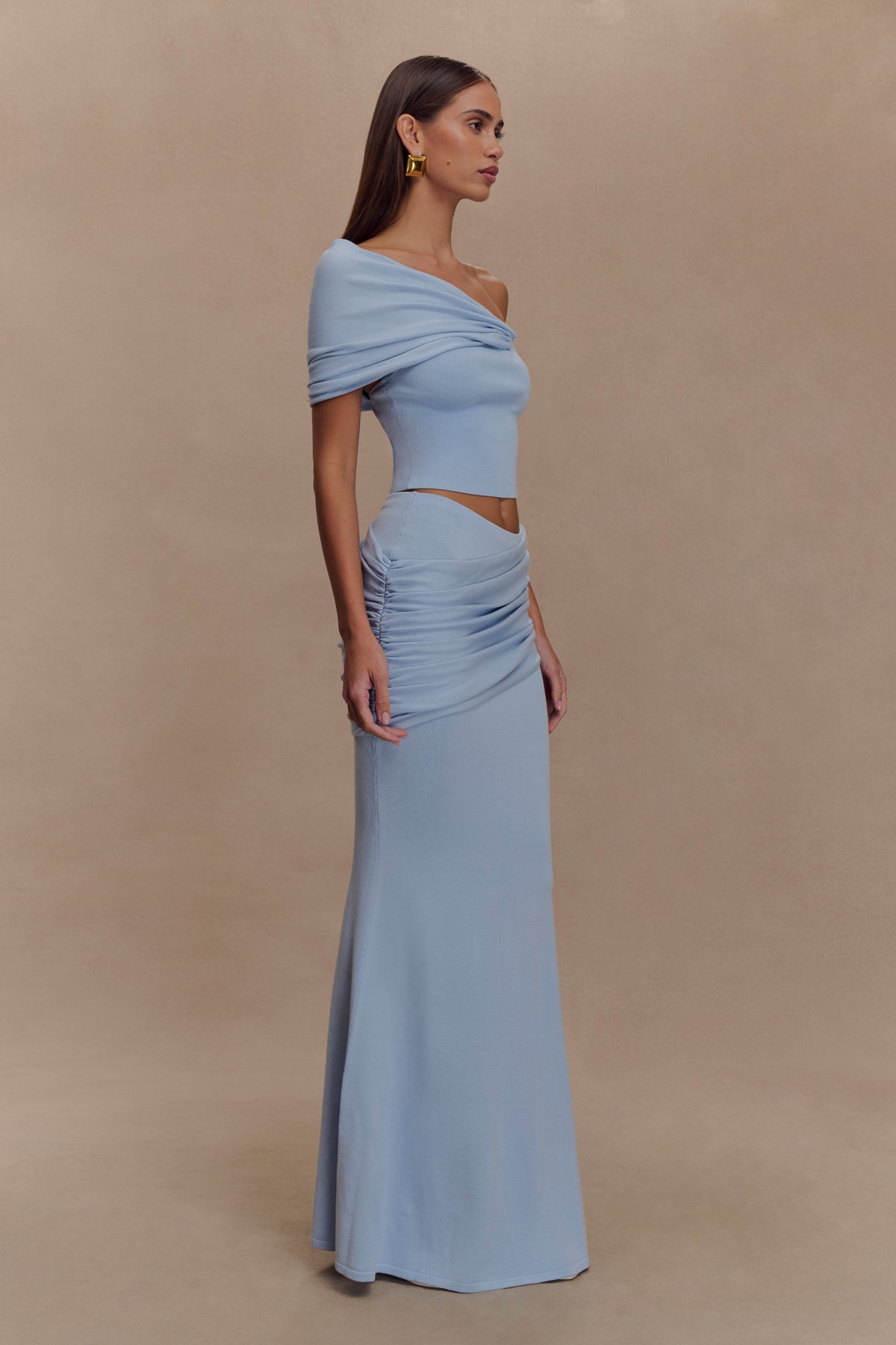 Irene Gathered Knit Maxi Skirt - Blue #4