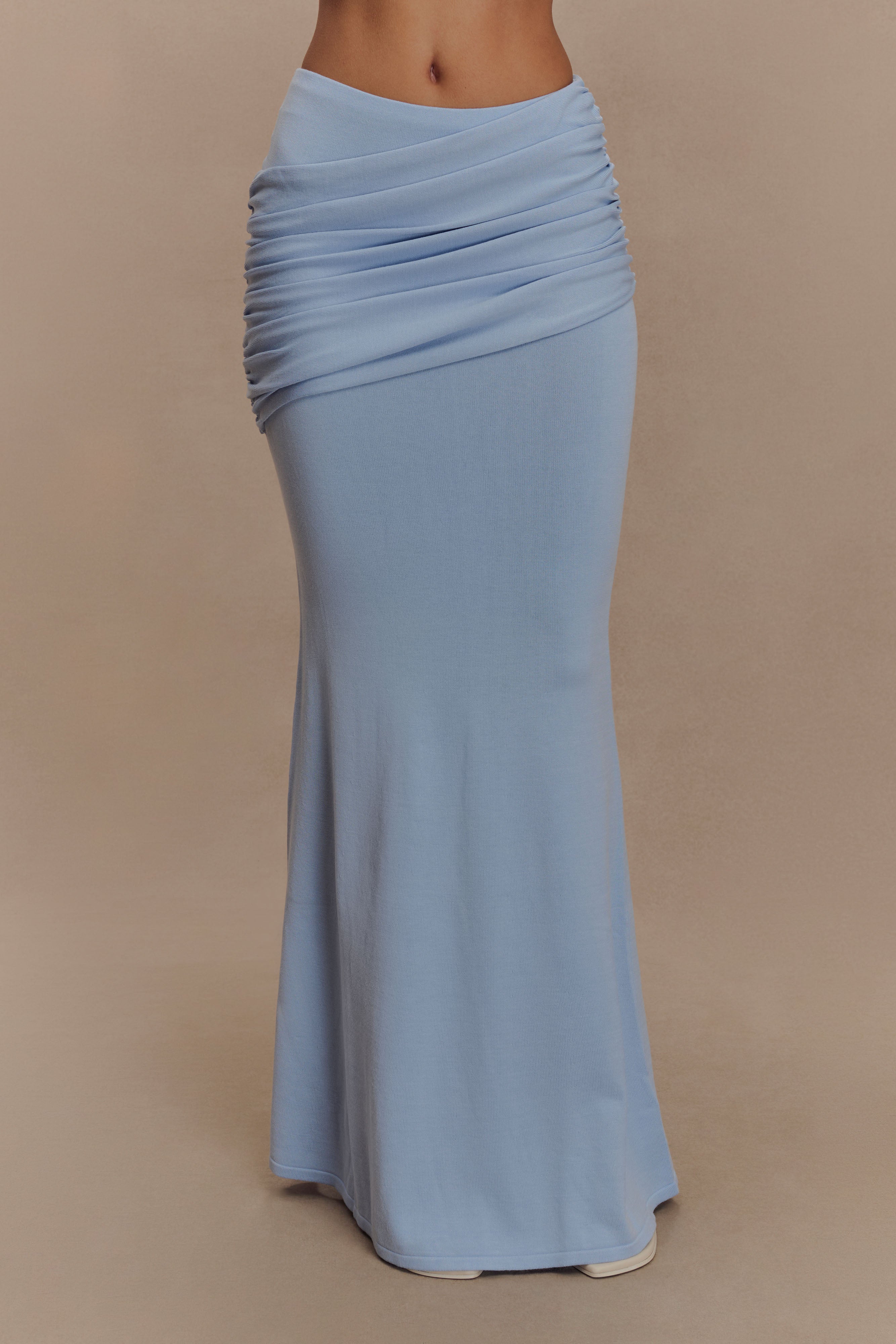 Irene Gathered Knit Maxi Skirt - Blue | MESHKI UK