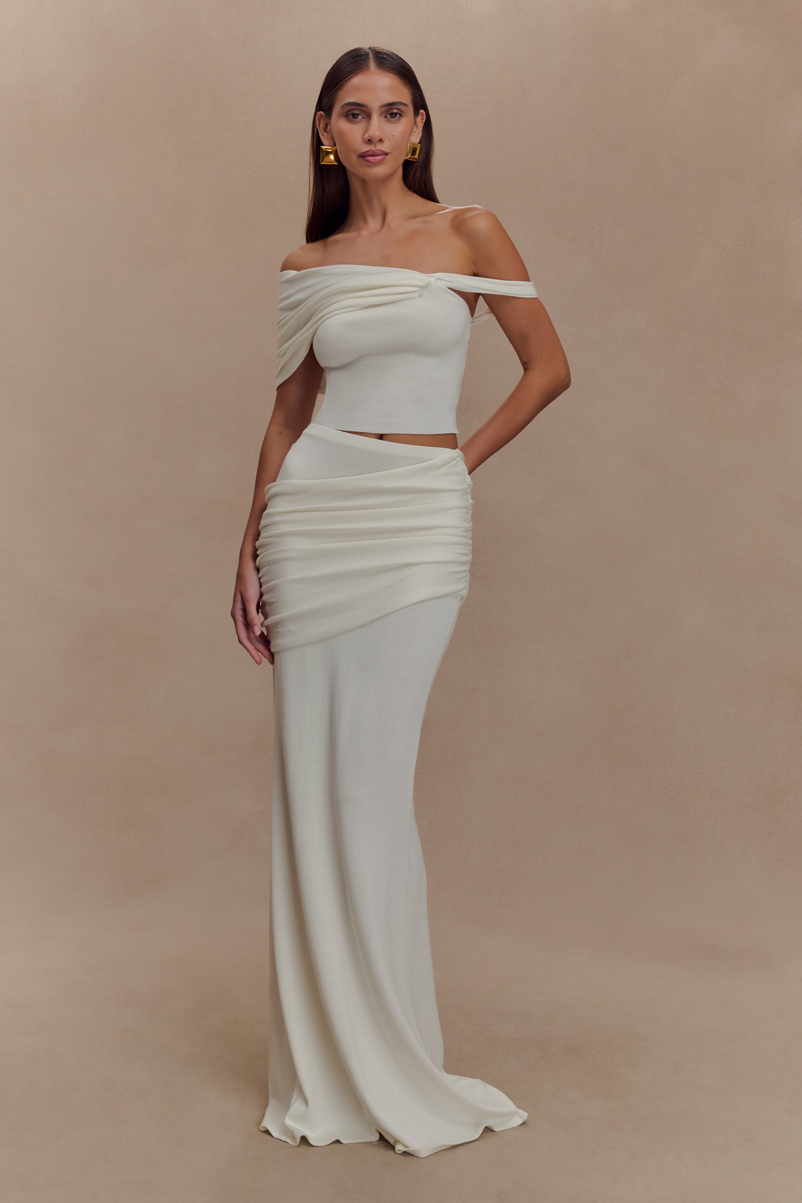Irene Gathered Knit Top - Ivory | MESHKI UK