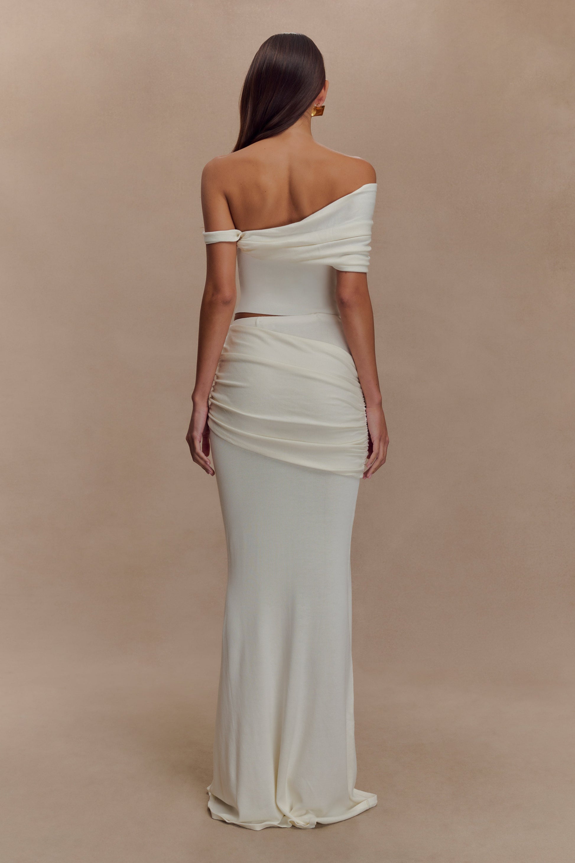 Irene Gathered Knit Maxi Skirt - Ivory #2