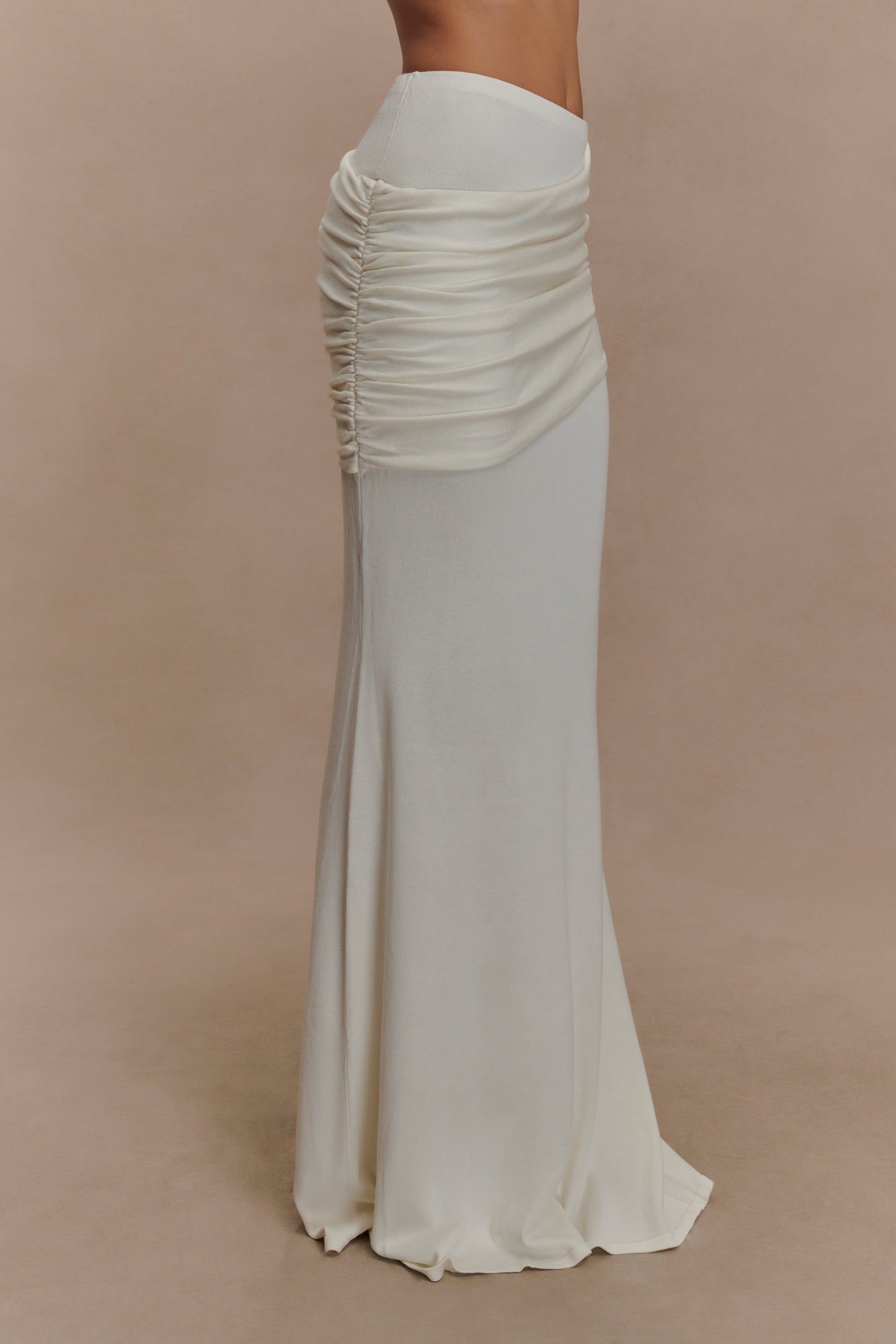 Irene Gathered Knit Maxi Skirt - Ivory