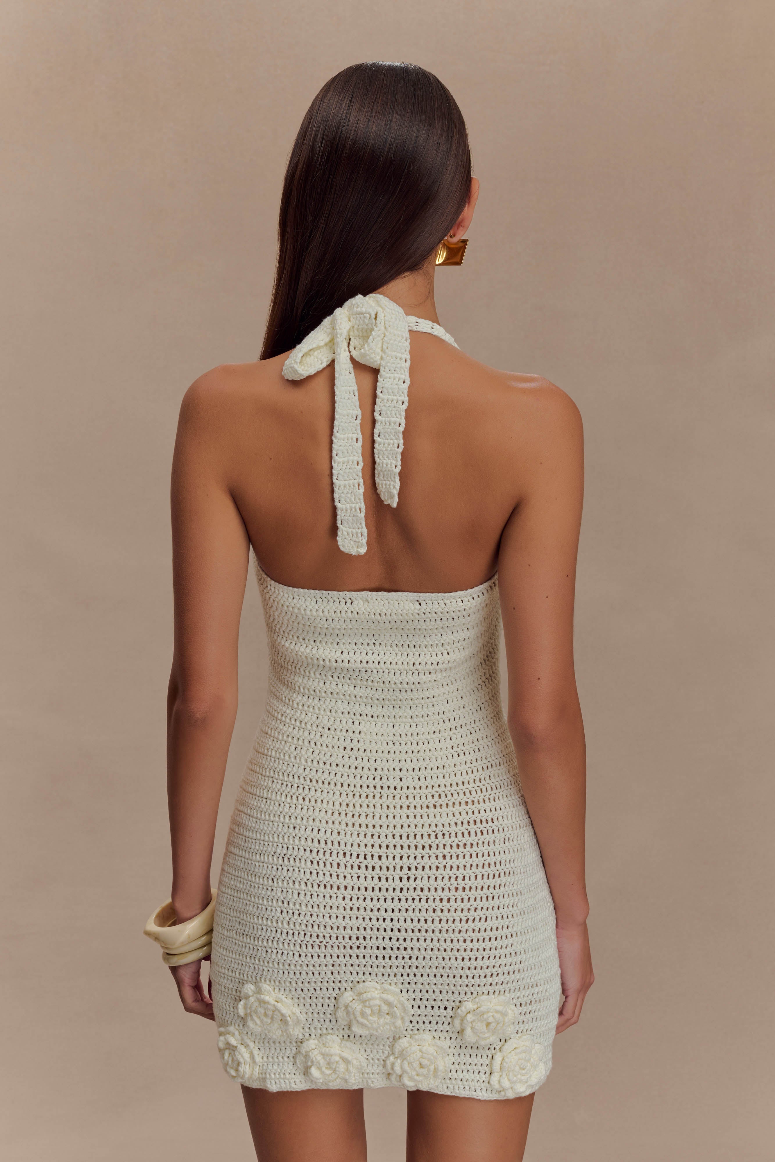 Liyah Floral Hand Crochet Mini Dress - Ivory | MESHKI UK