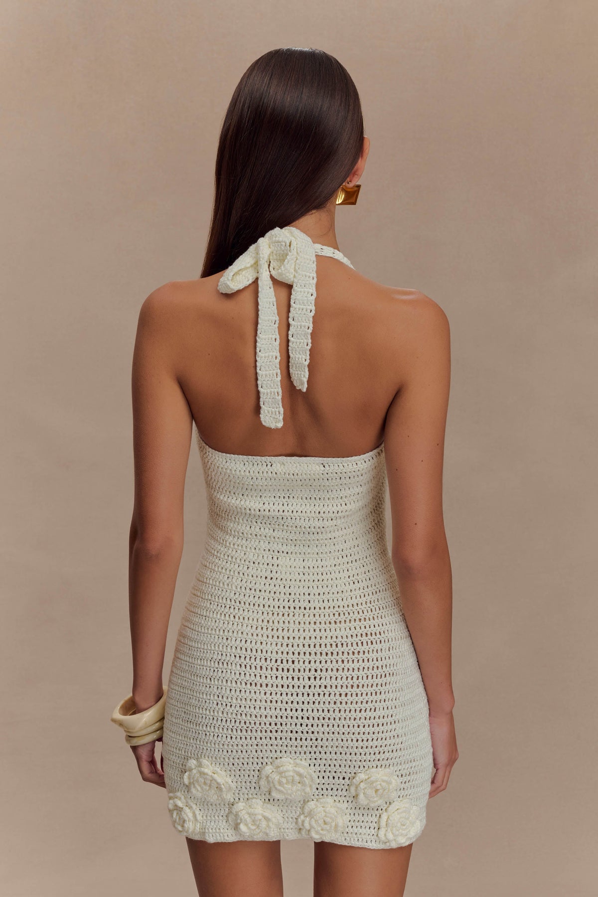 Liyah Floral Hand Crochet Mini Dress - Ivory #3