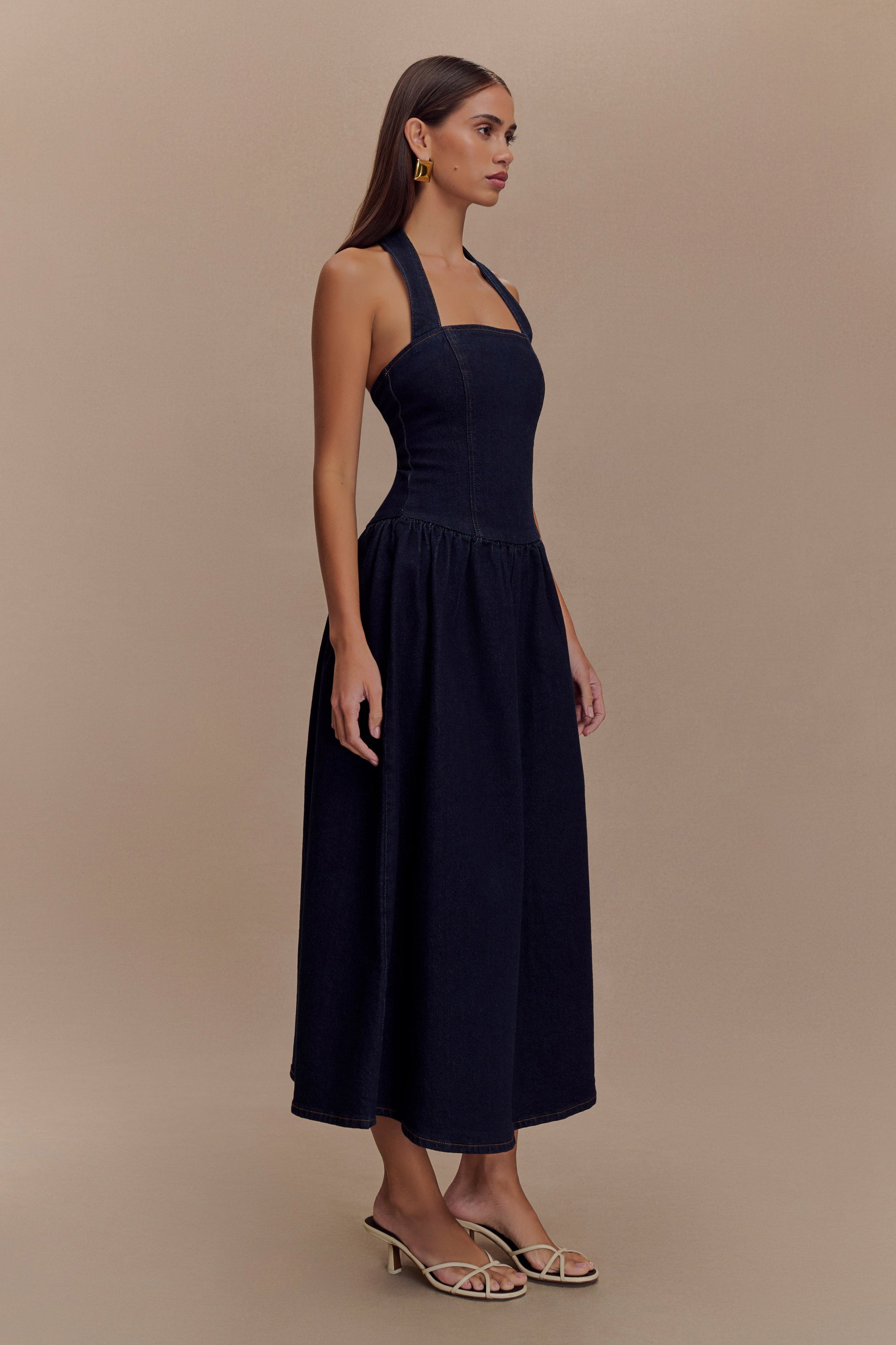 Caroline Denim Halter Midi Dress - Indigo Blue #5