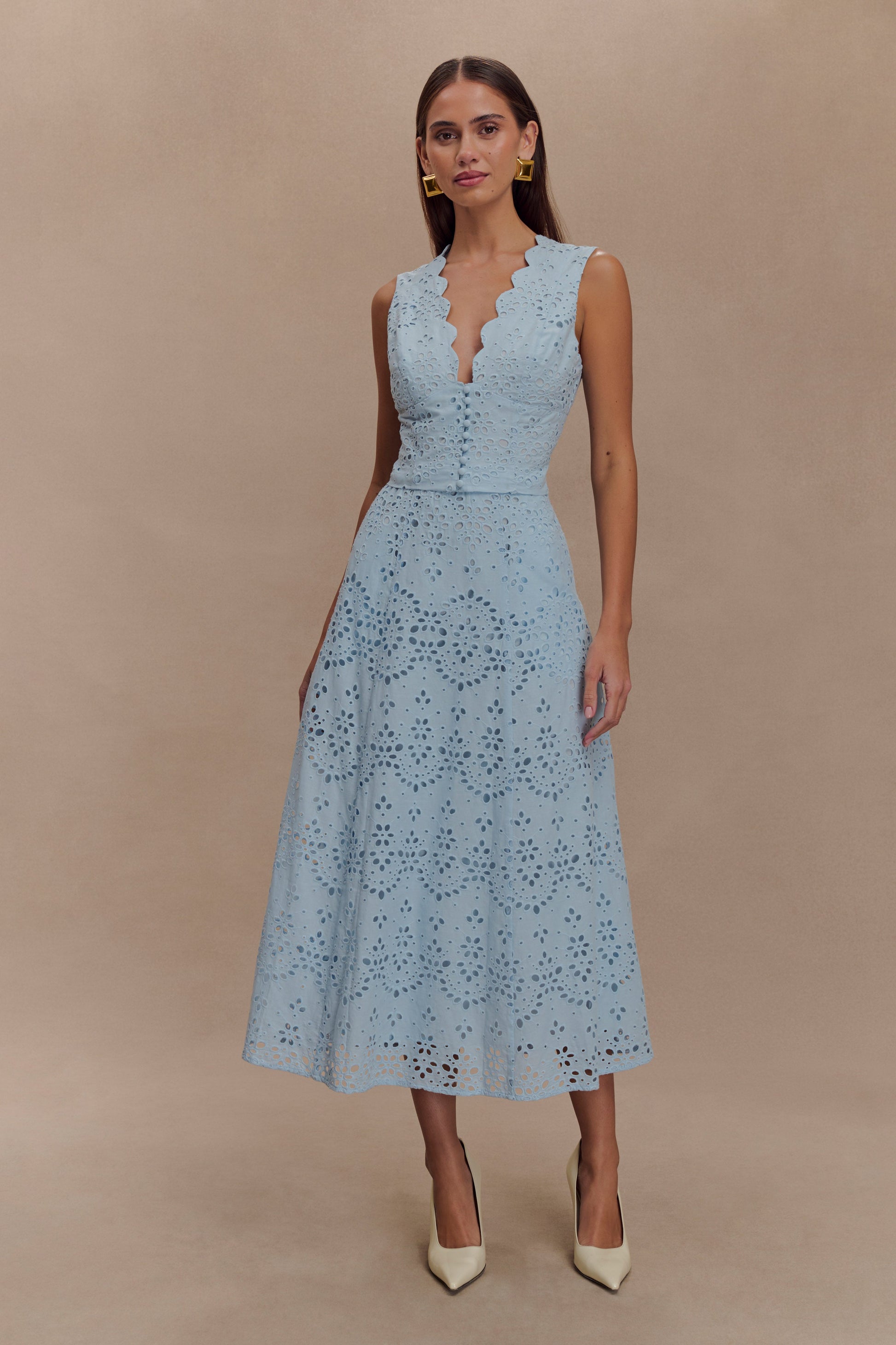 Arla Sleeveless Broderie Top - Pale Cornflower Blue #4