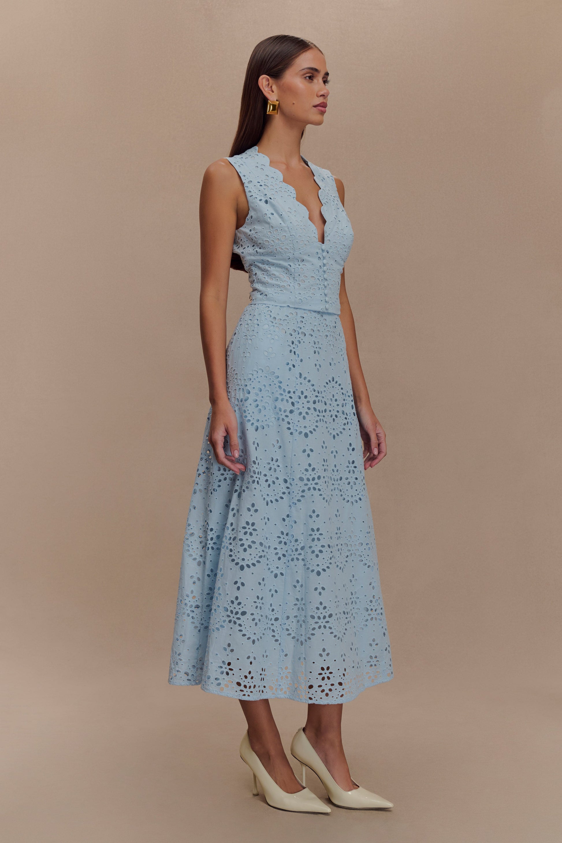 Arla Sleeveless Broderie Top - Pale Cornflower Blue #3