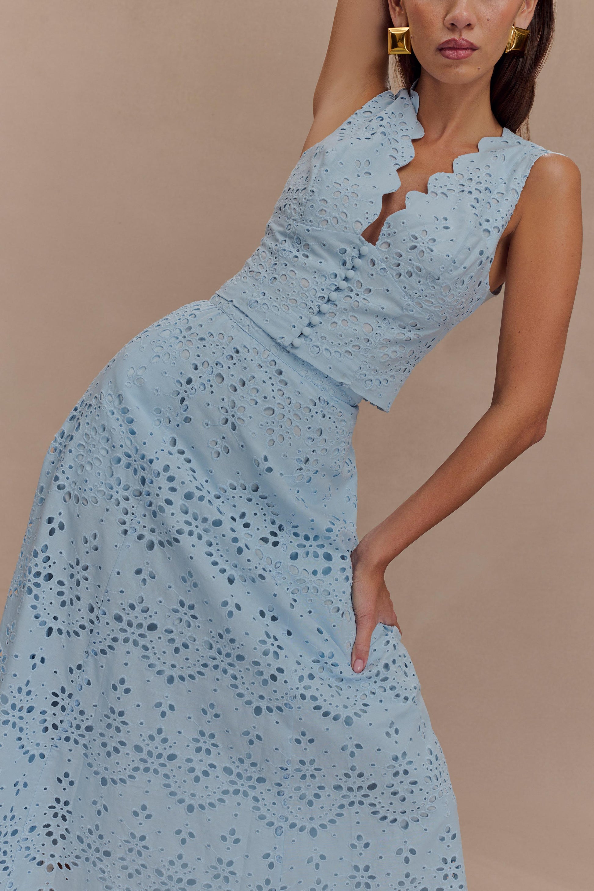 Arla Broderie Midi Skirt - Pale Cornflower Blue #3