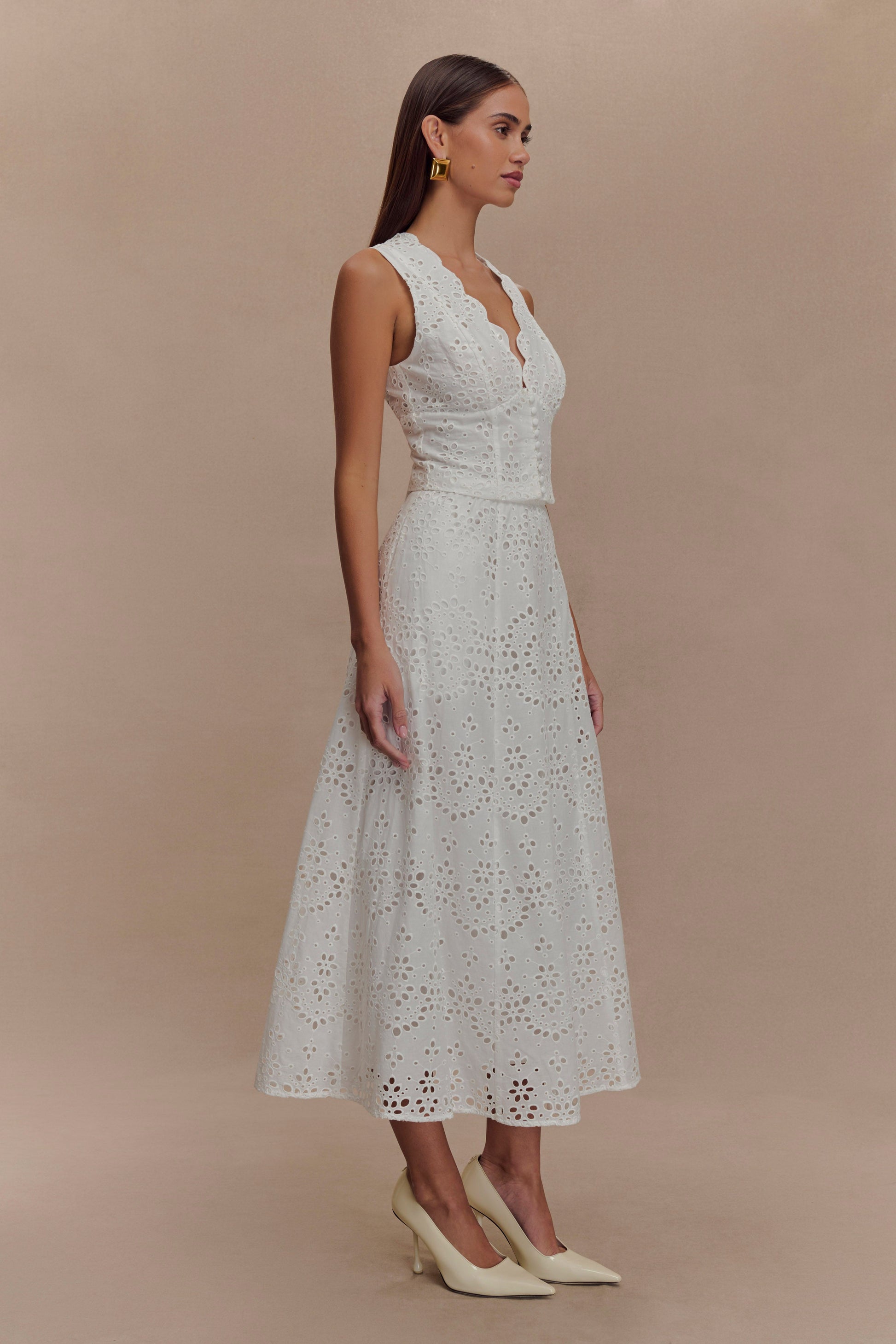 Arla Broderie Midi Skirt - White #3