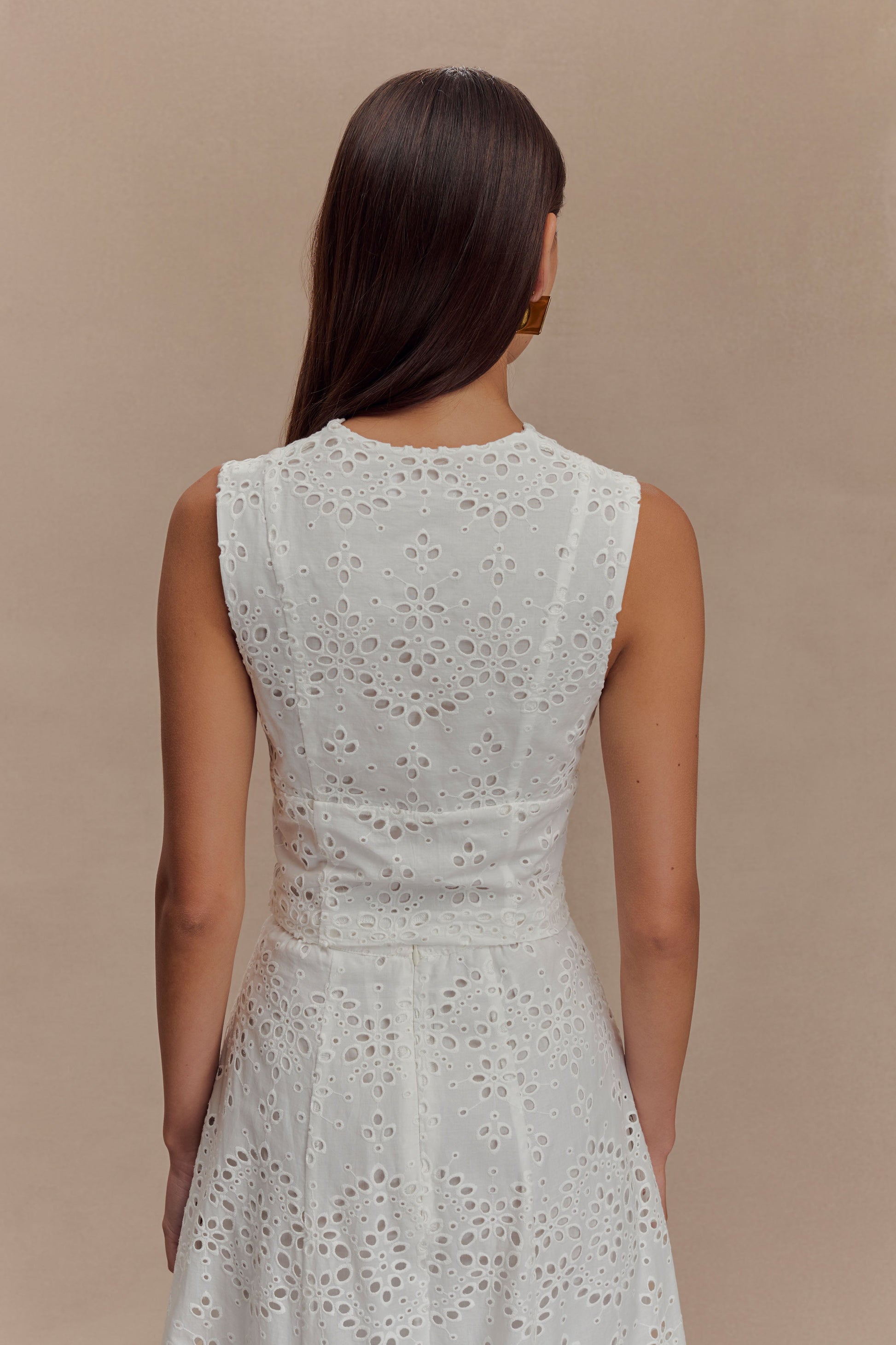 Arla Sleeveless Broderie Top - White #2