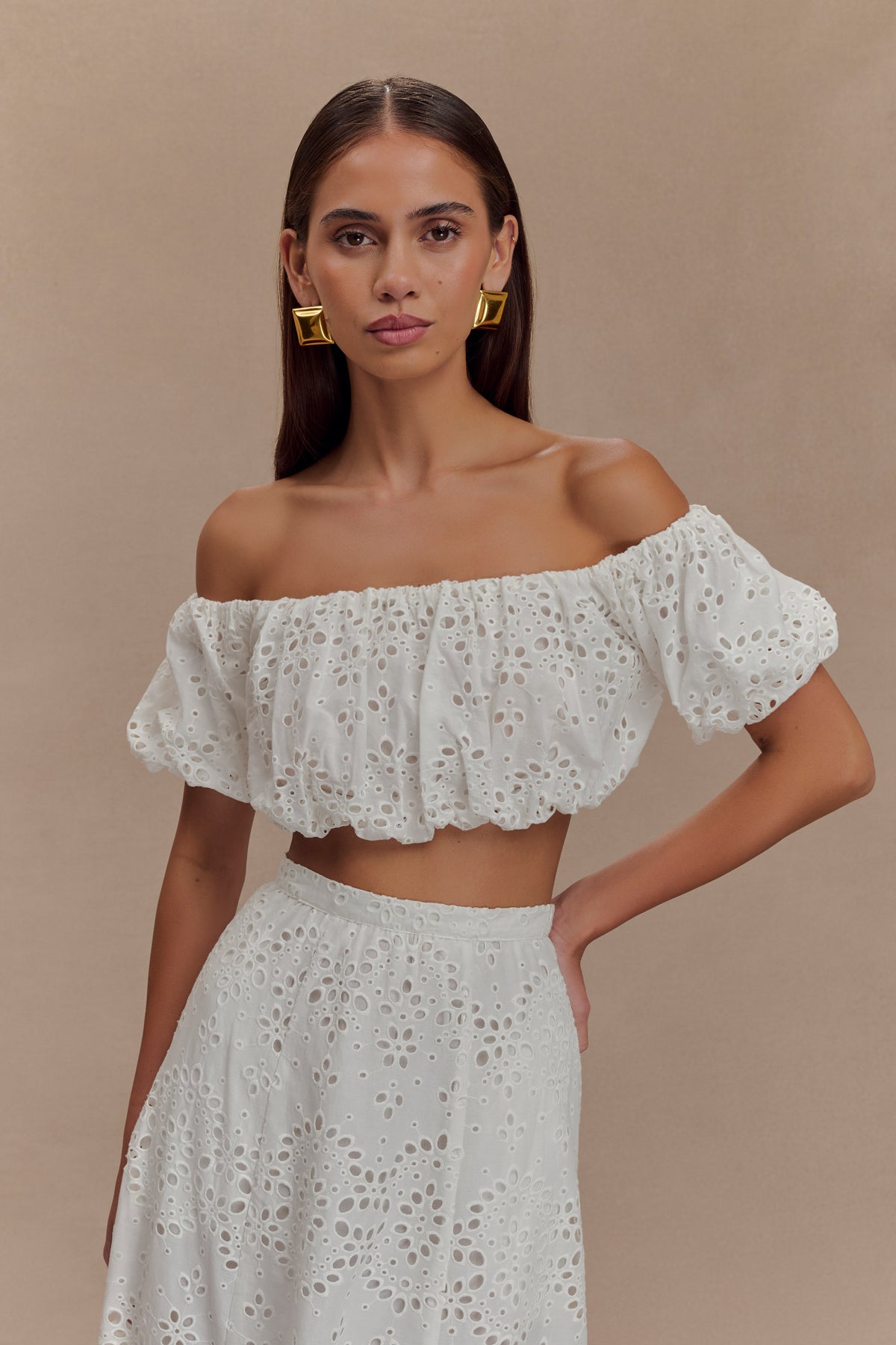 Autumn Off Shoulder Broderie Top - White #5