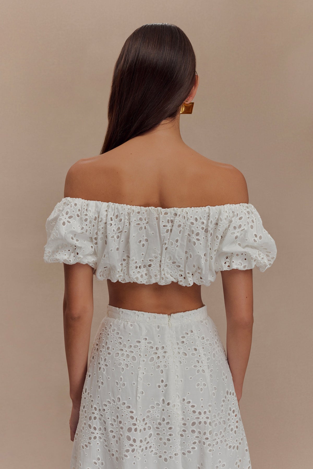 Autumn Off Shoulder Broderie Top - White #6