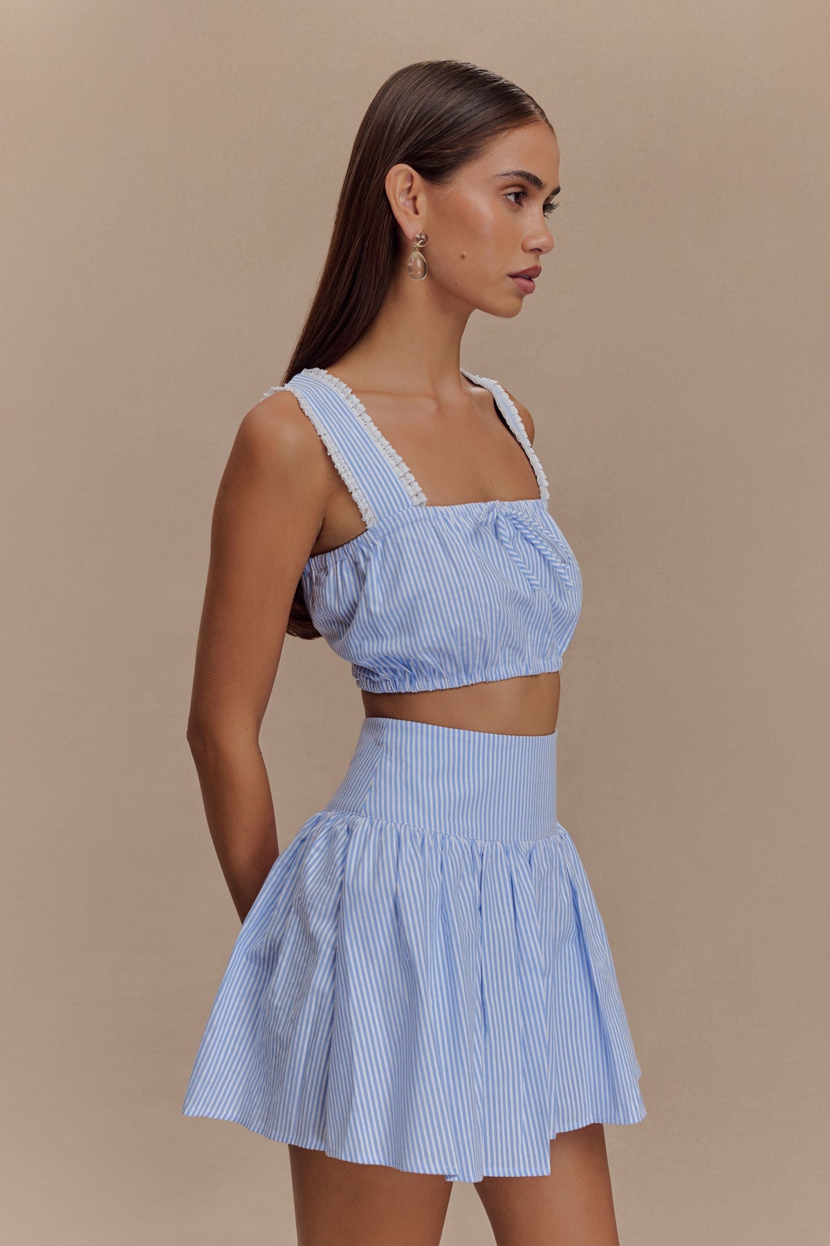 Gretel Hem Mini Skirt - Blue Pinstripe #4