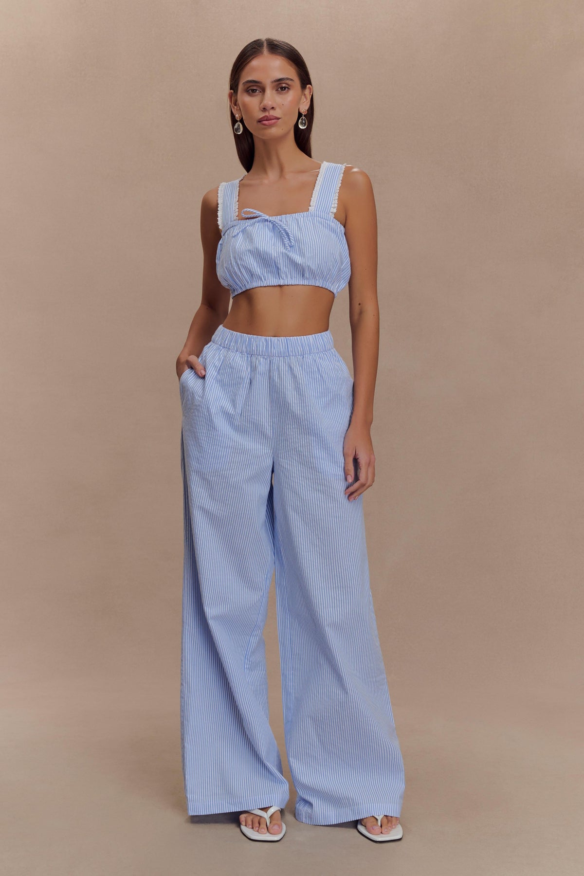 Gretel Sleeveless Crop Top - Blue Pinstripe #6