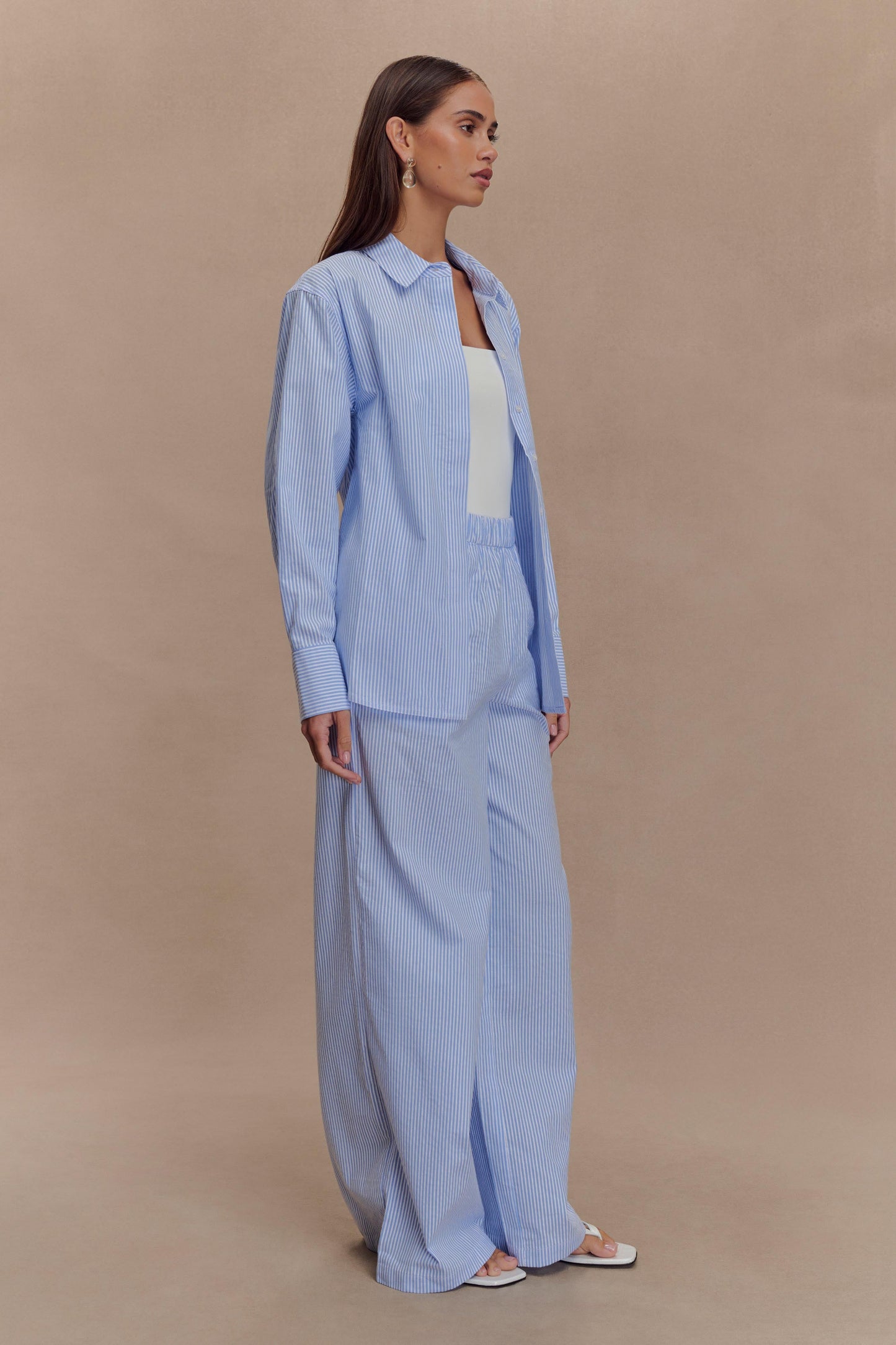 Hansen Wide Leg Pants - Blue Pinstripe