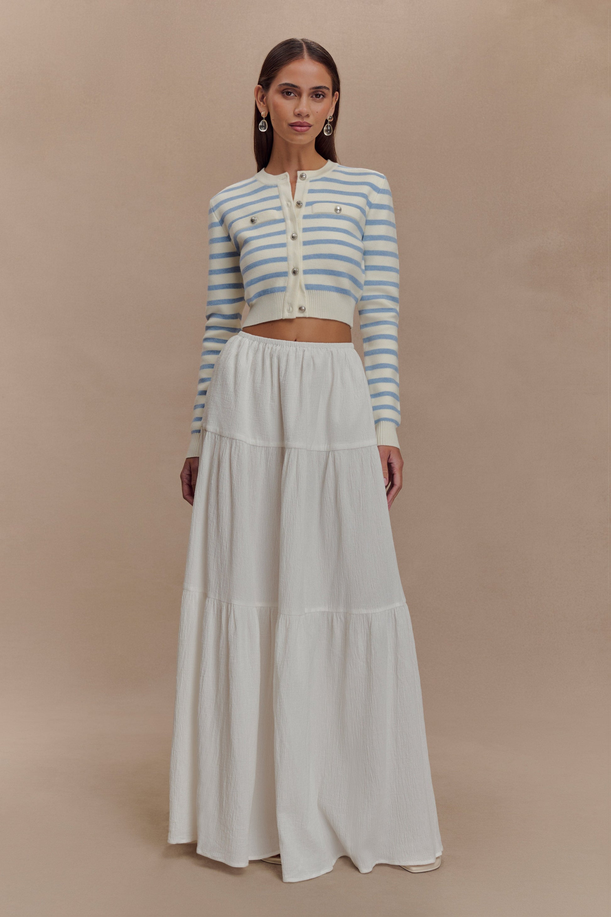 Tanner Striped Knit Cardigan - Light Blue/White #6