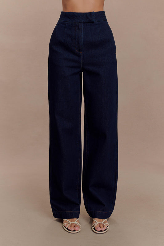 Rayne Wide Leg Denim Jeans - Indigo Blue