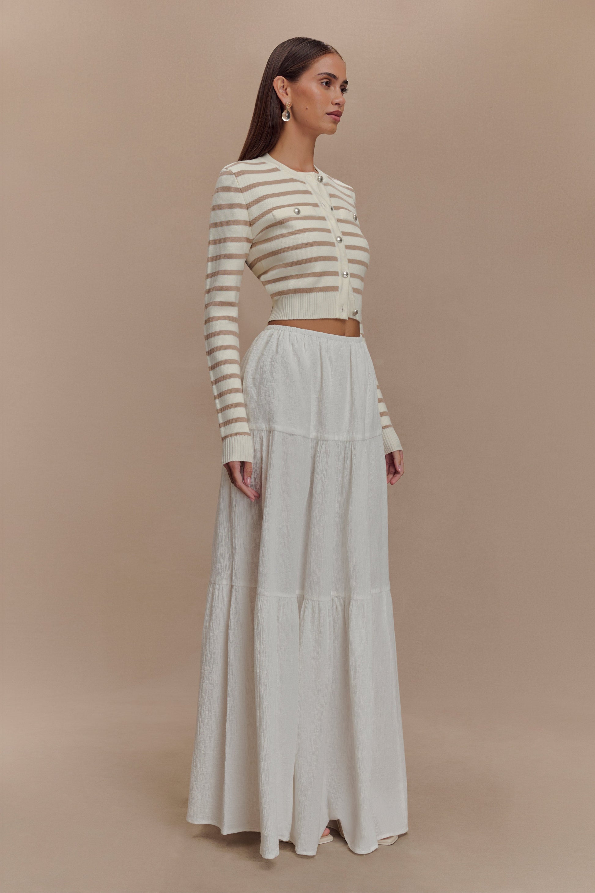 Tanner Striped Knit Cardigan - Nude/White #4