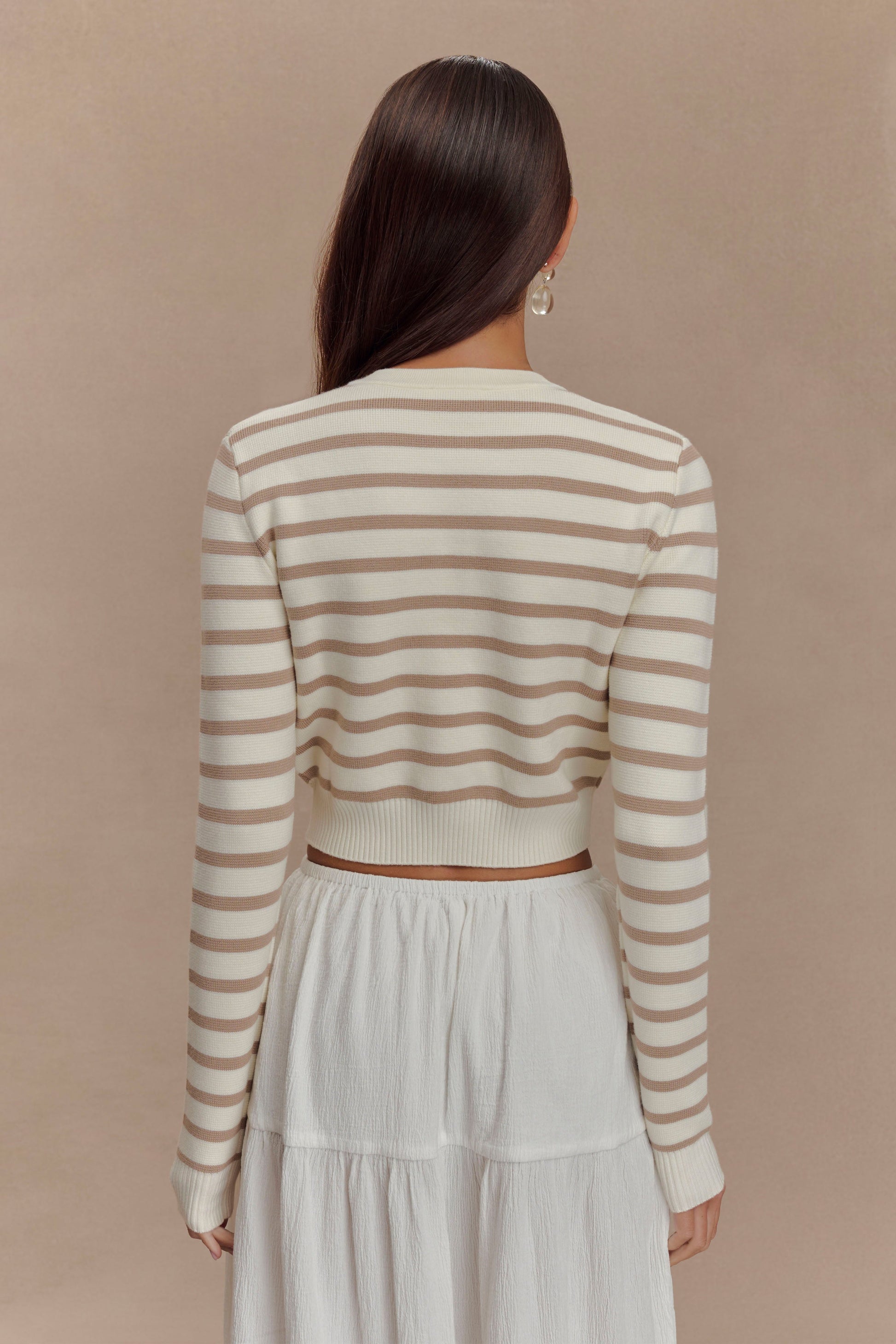 Tanner Striped Knit Cardigan - Nude/White #2