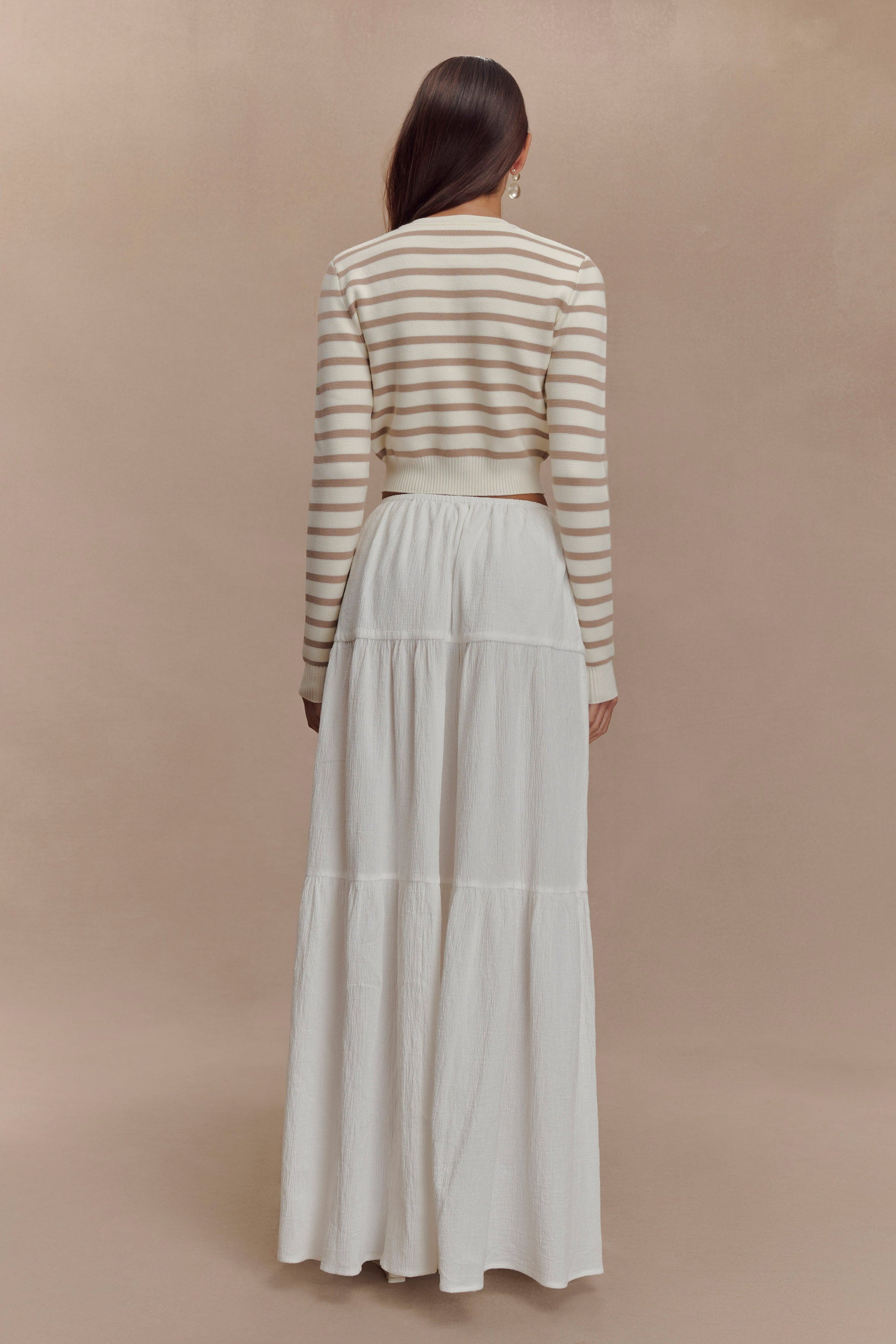 Tanner Striped Knit Cardigan - Nude/White #5
