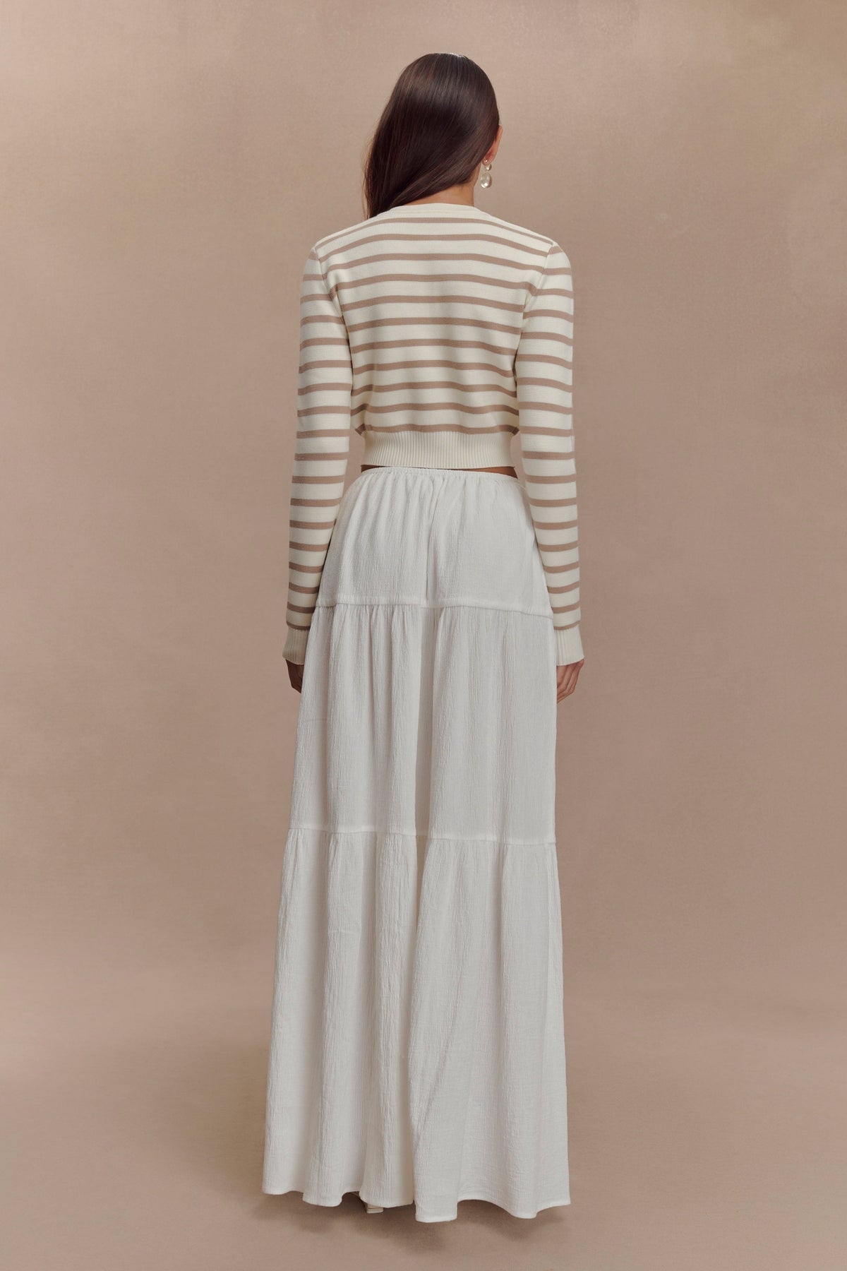 Tanner Striped Knit Cardigan - Nude/White #5