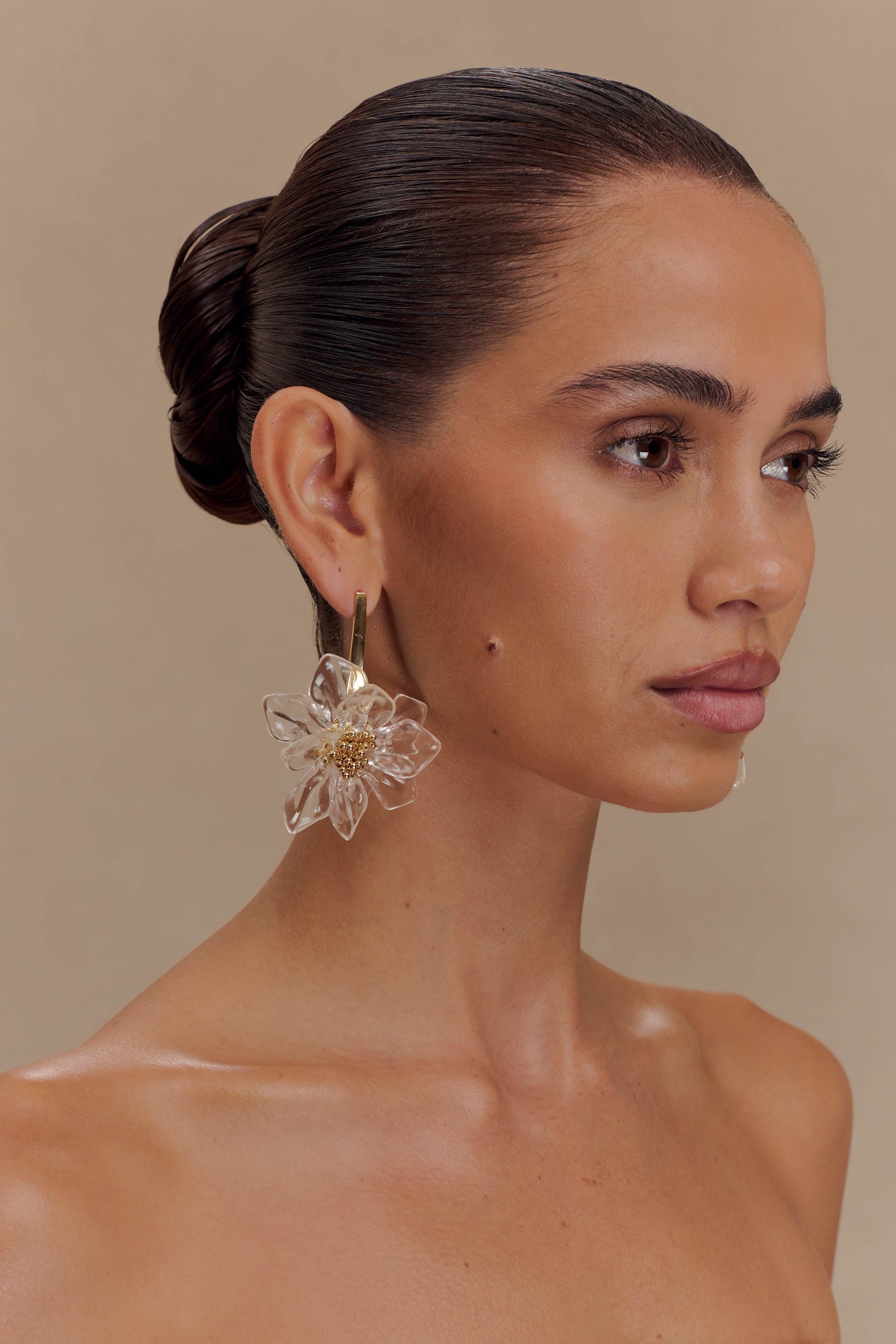 Naomi Acrylic Flower Earring - Gold #2