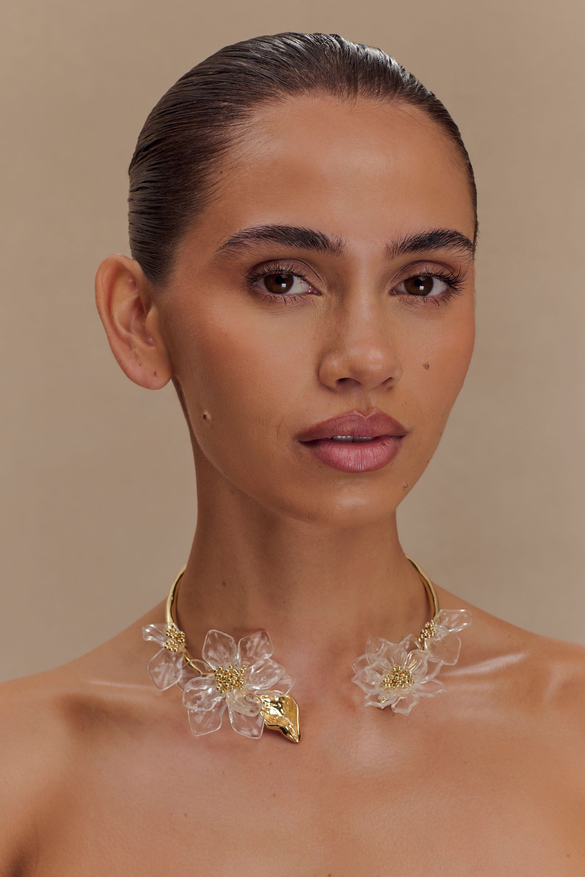 Naomi Acrylic Flower Necklace - Gold #3