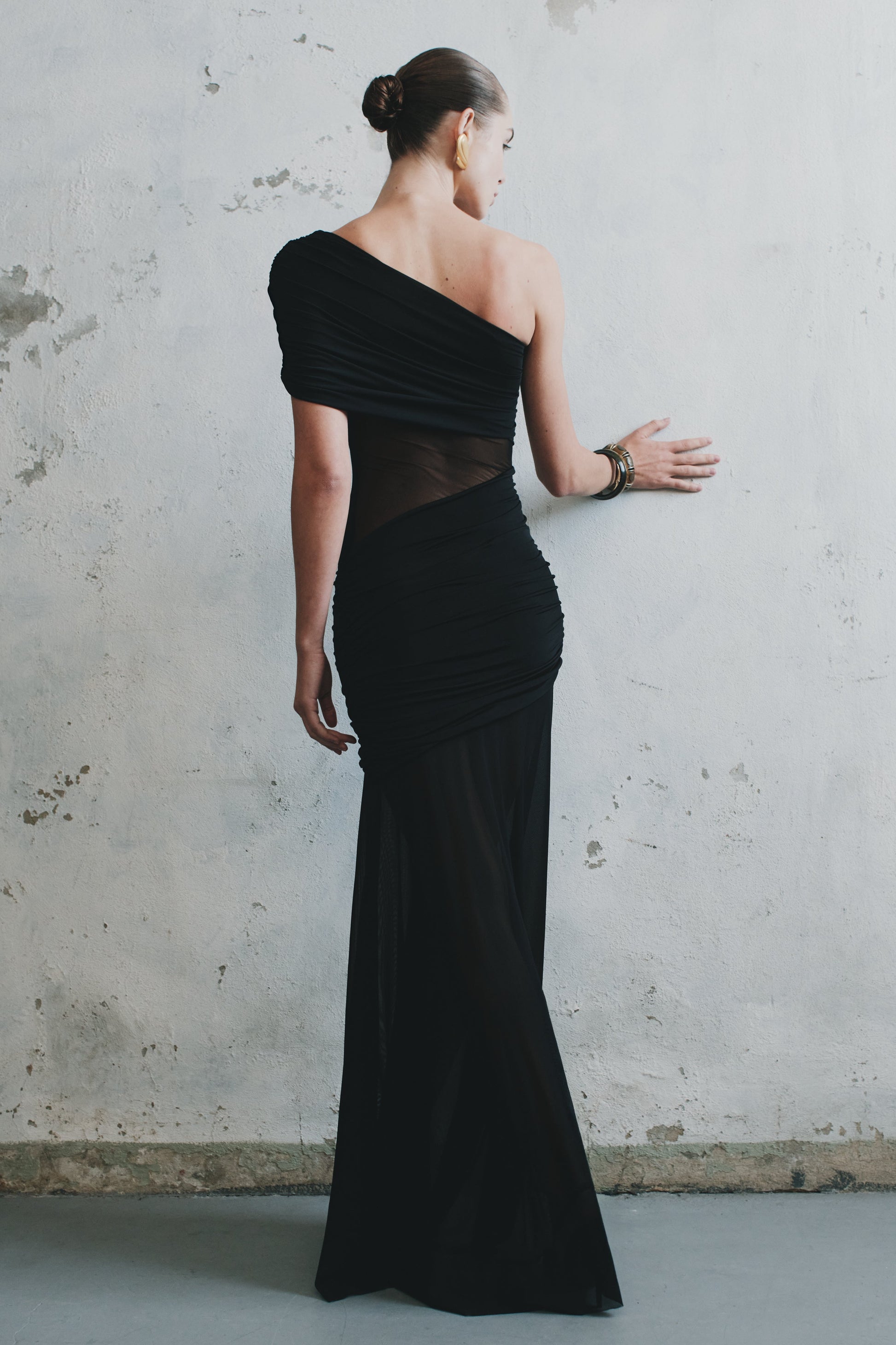 Dallas One Shoulder Mesh Maxi Dress - Black #2