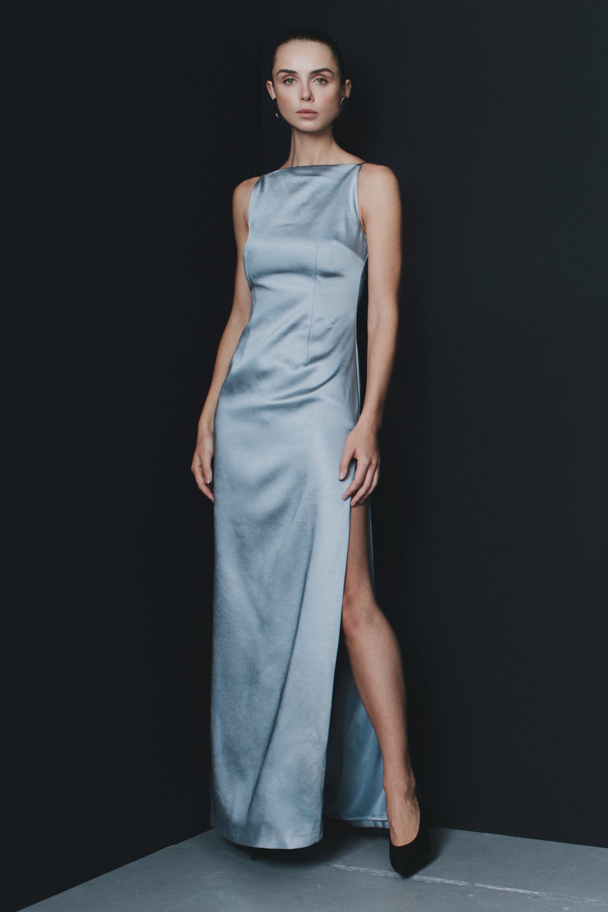 Violet Sleeveless Satin Maxi Dress - Frosted Blue #3