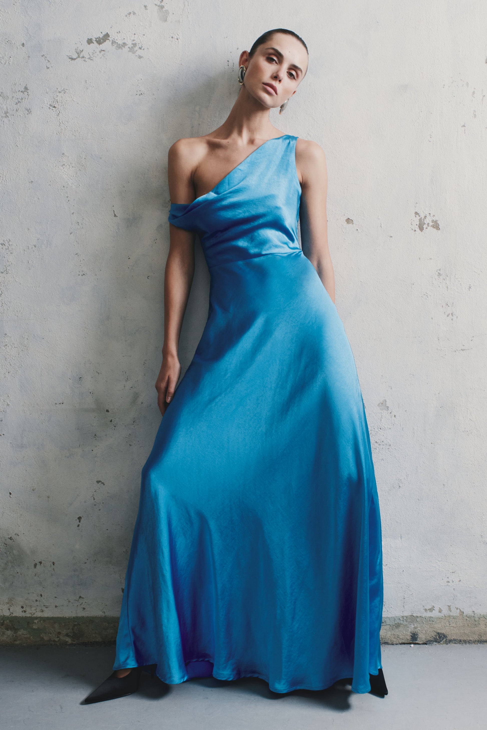 Jacinta One Shoulder Maxi Dress - Cyan Blue #8