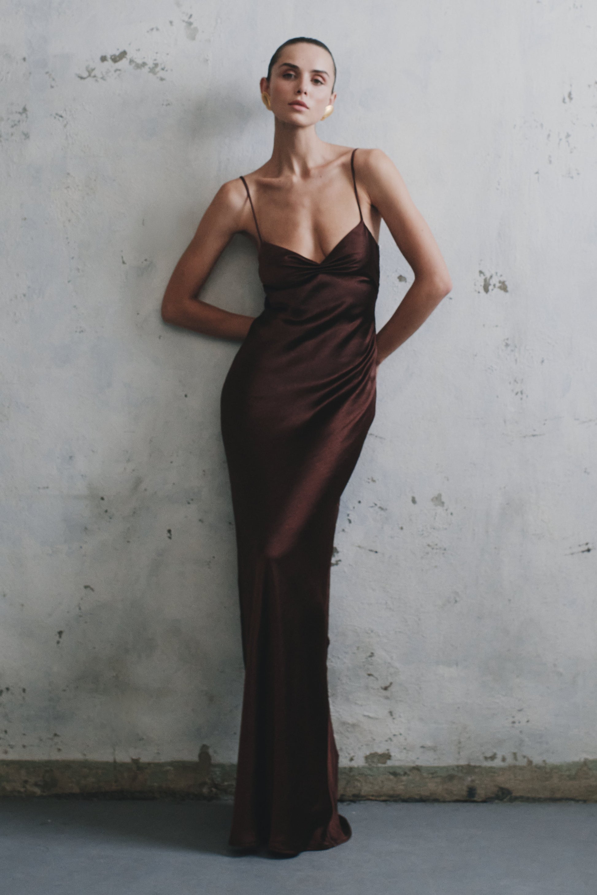 Lilly Sweetheart Satin Maxi Dress - Dark Chocolate #4