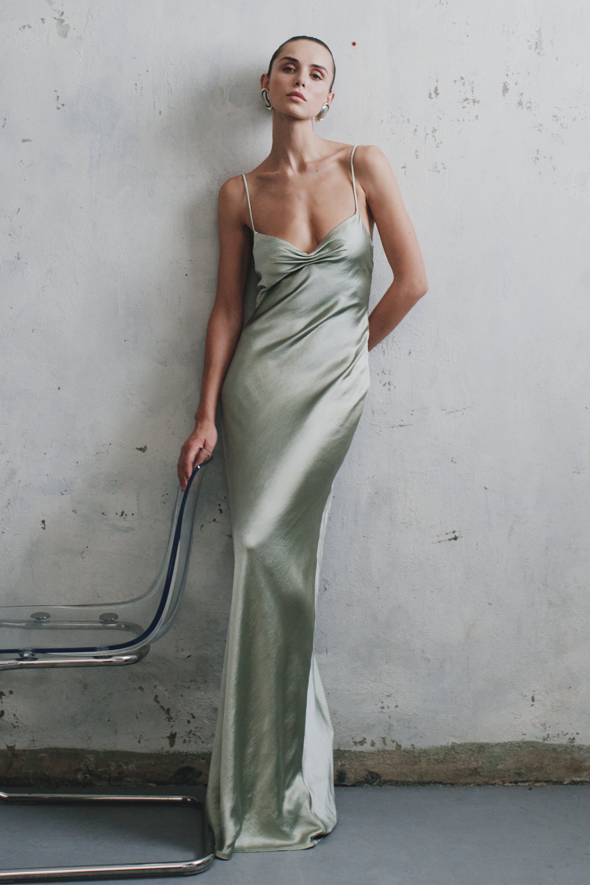 Lilly Sweetheart Satin Maxi Dress - Sage #4