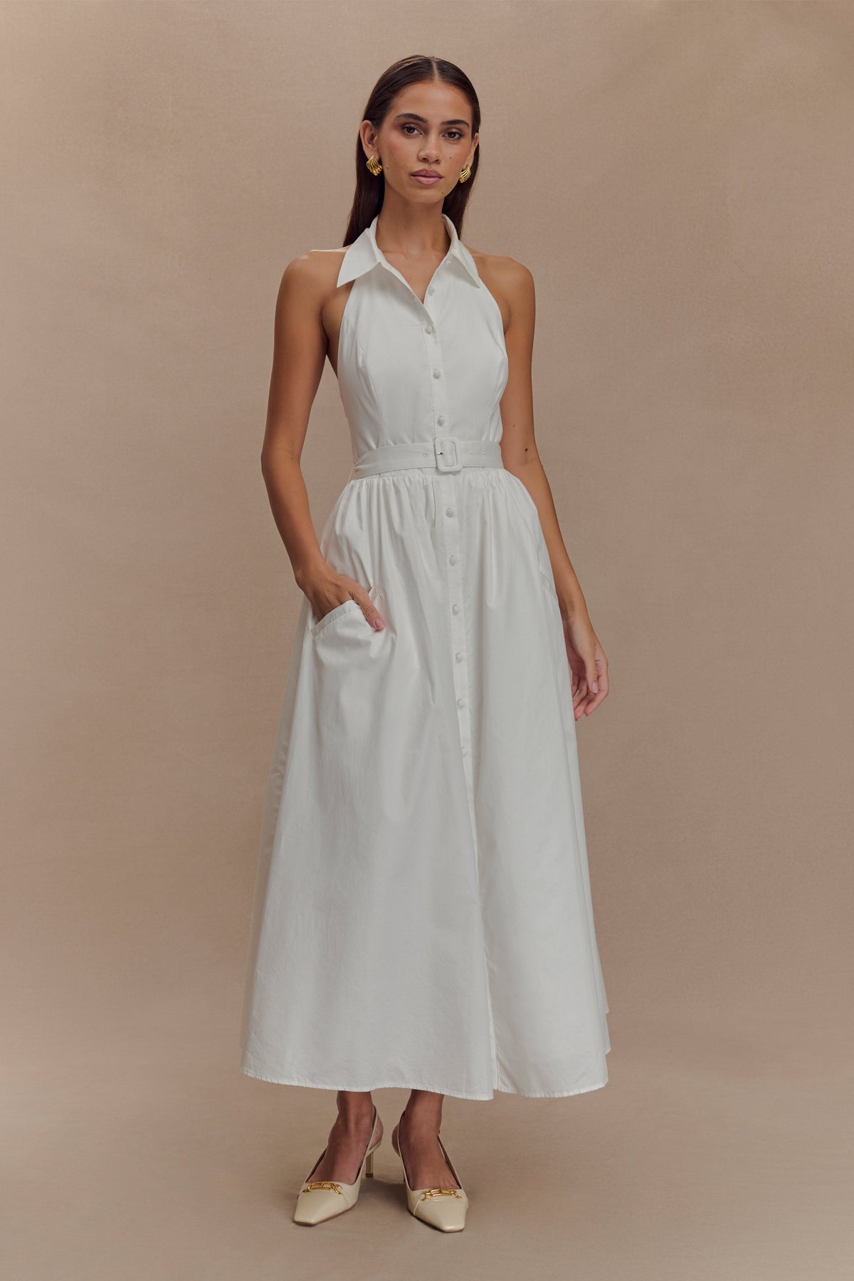 Cindy Collared Midi Dress - White #7