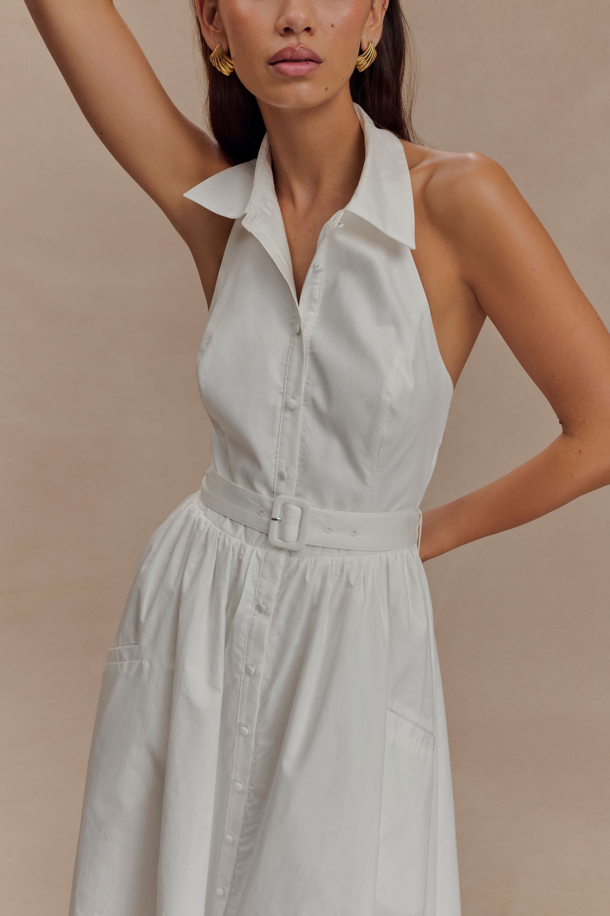 Cindy Collared Midi Dress - White #4