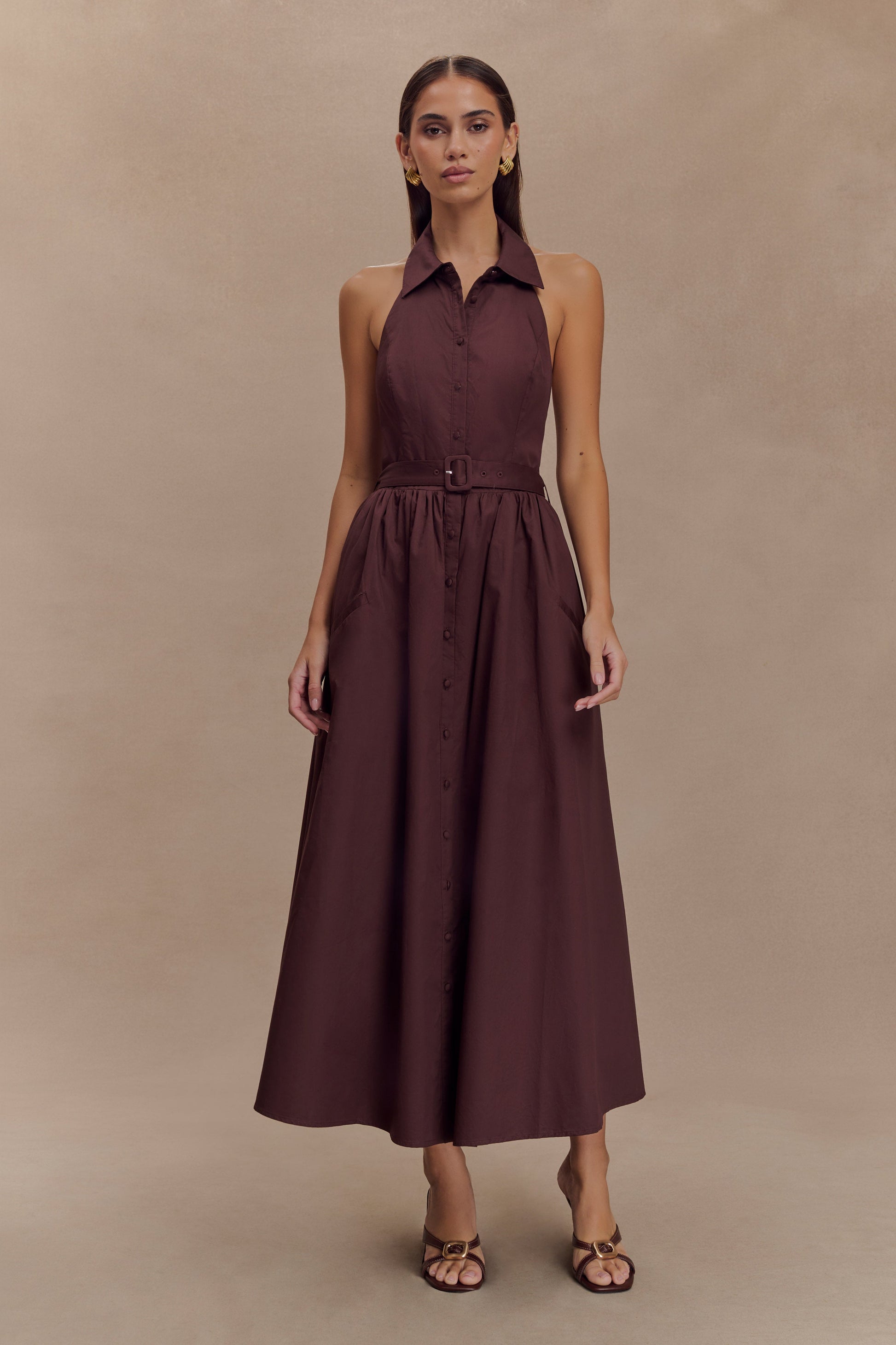 Cindy Collared Midi Dress - Chocolate #2
