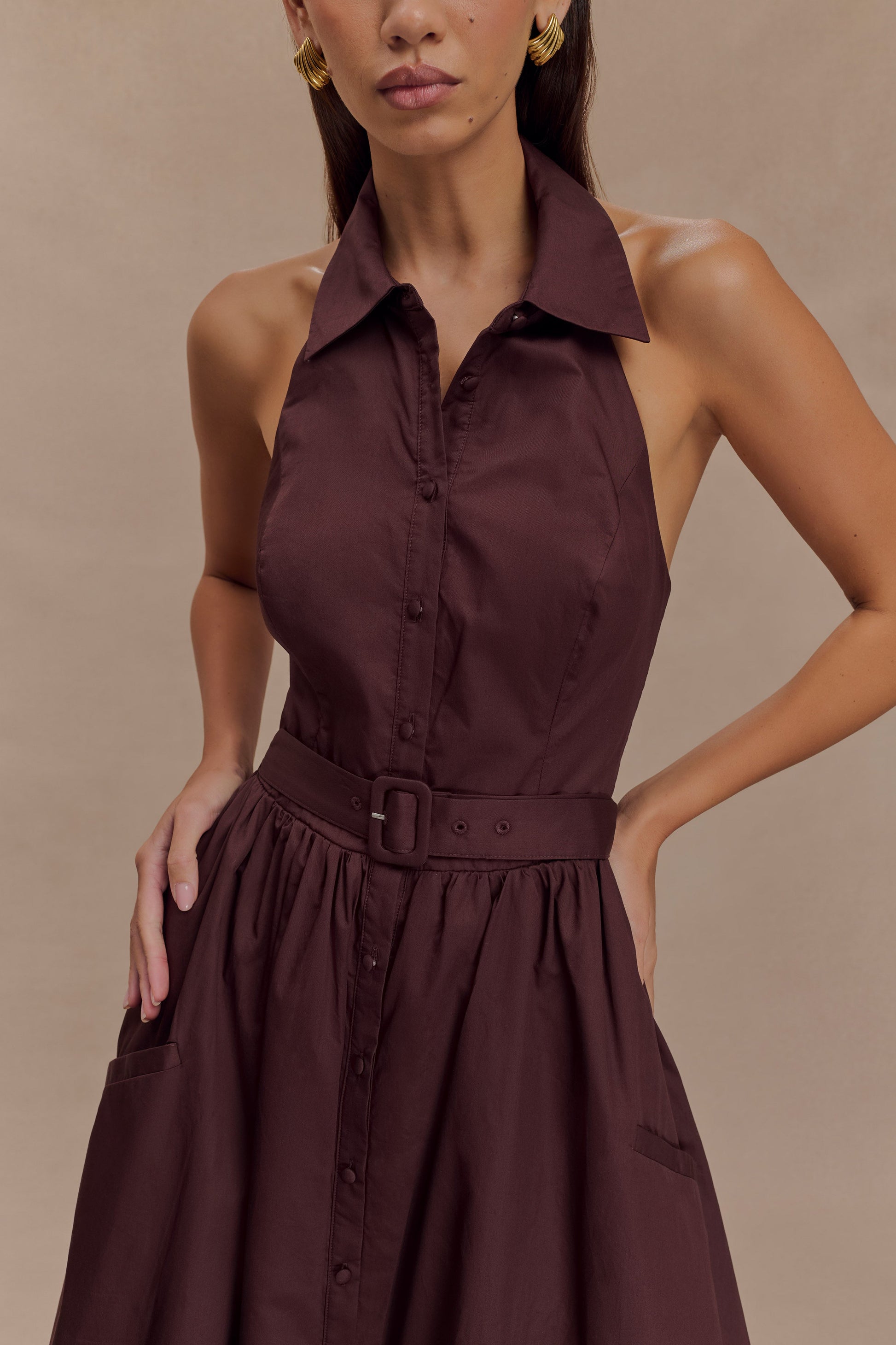 Cindy Collared Midi Dress - Chocolate #4