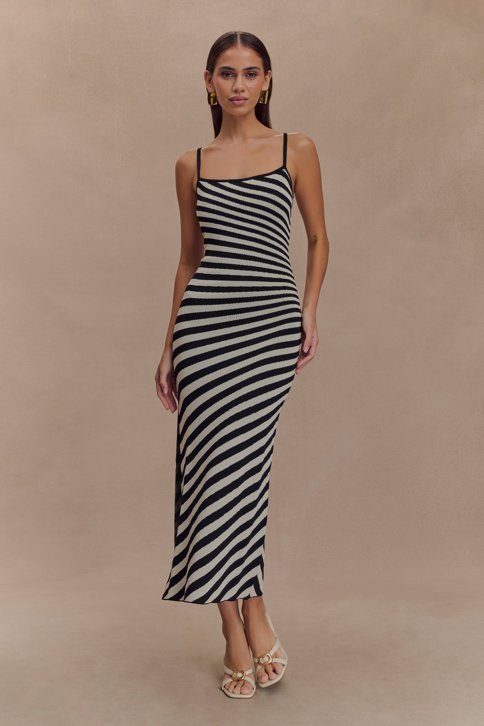 Raven Striped Knit Midi Dress - Black/White #2