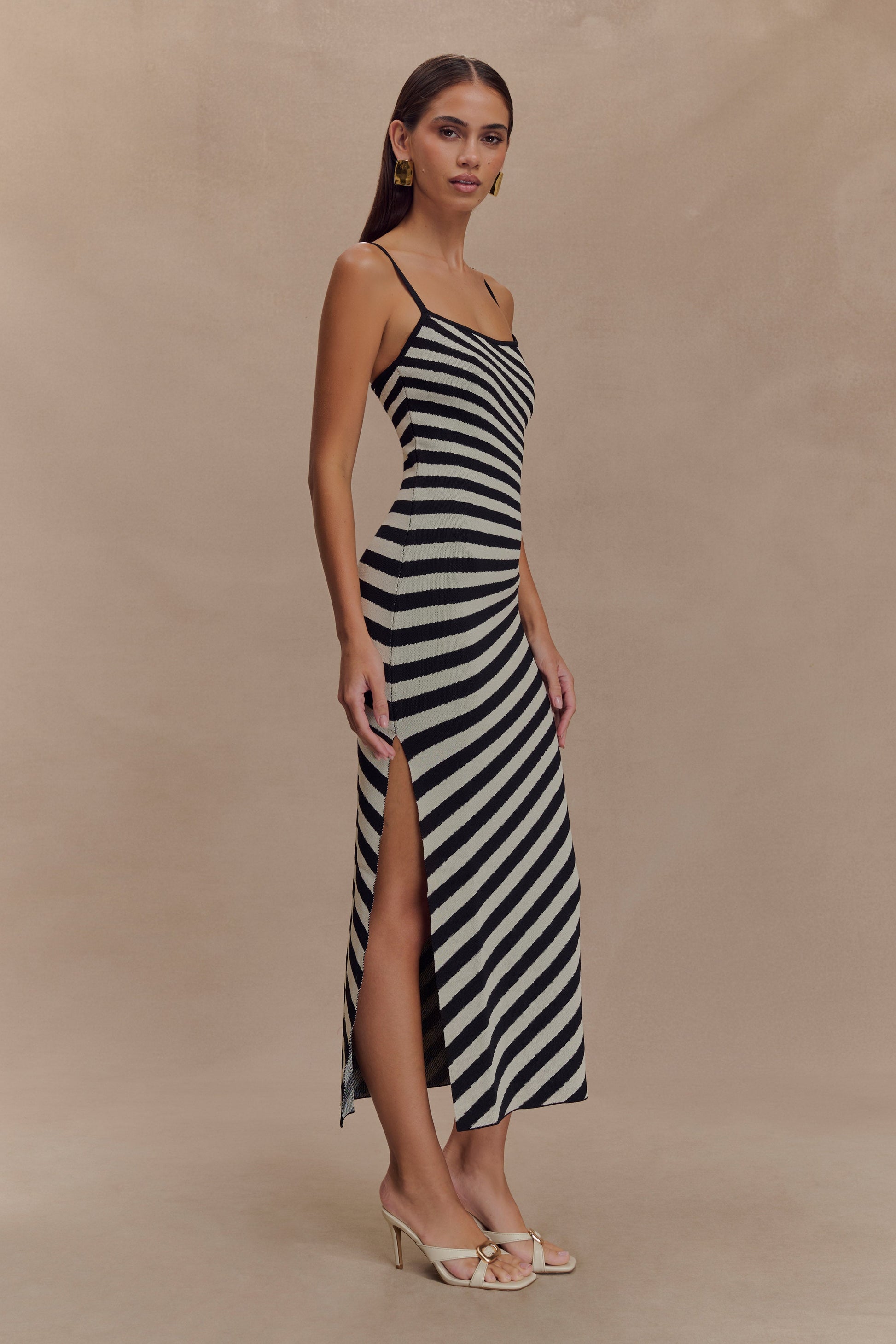 Raven Striped Knit Midi Dress - Black/White #5