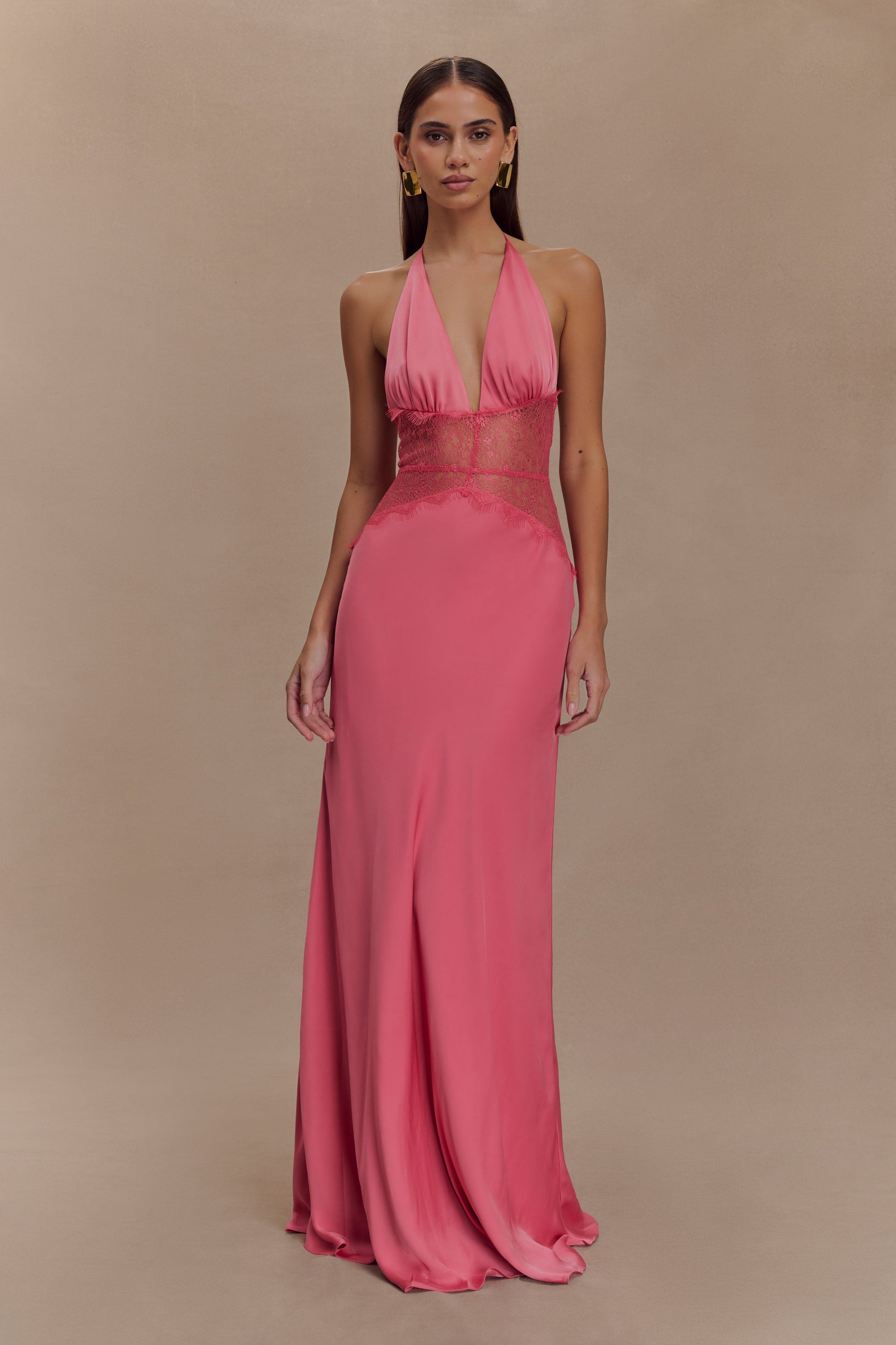 Dinah Lace And Satin Maxi Dress - Blush Rose