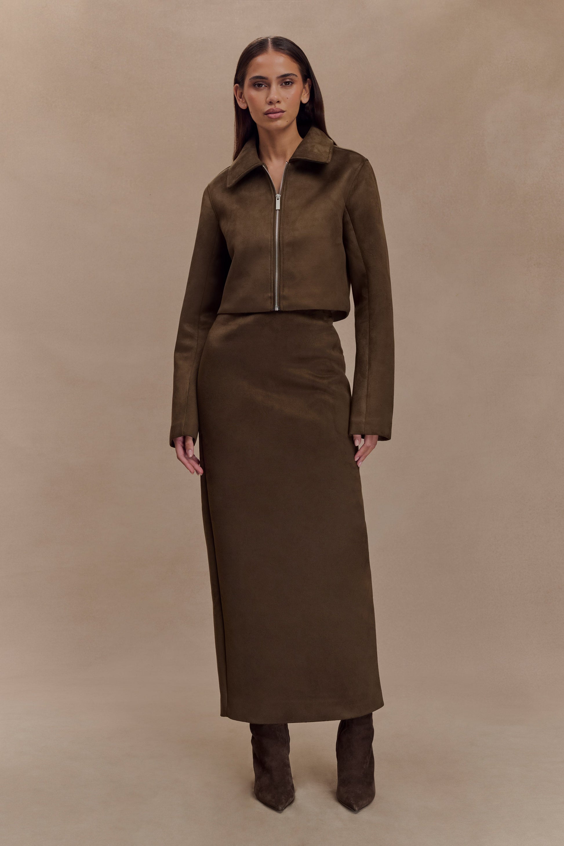 Hayes Faux Suede Collared Jacket - Chocolate #6