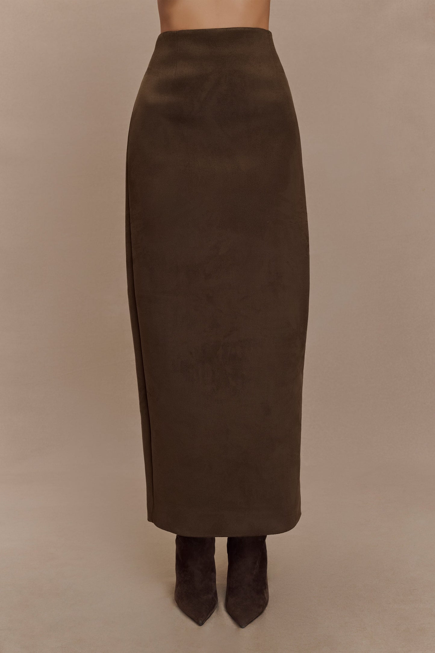 Hayes Faux Suede Midi Skirt - Chocolate