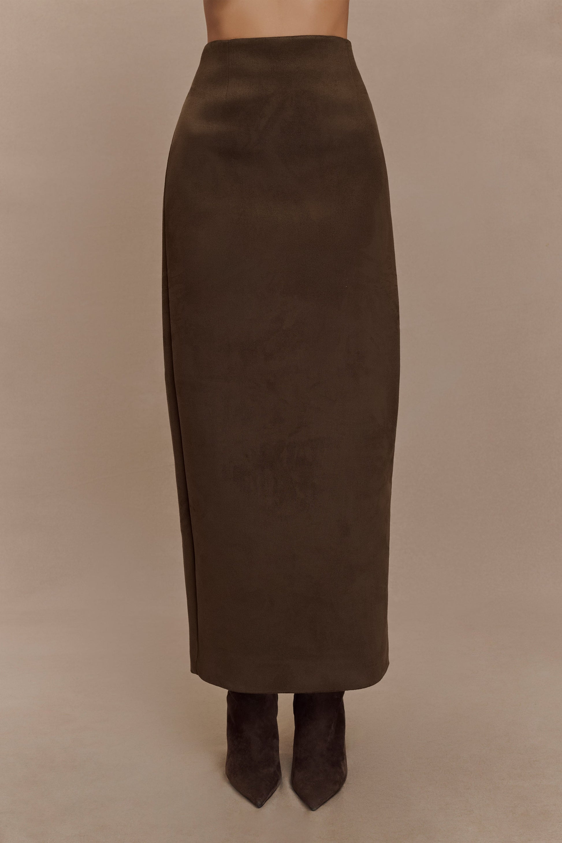 Hayes Faux Suede Midi Skirt - Chocolate #5