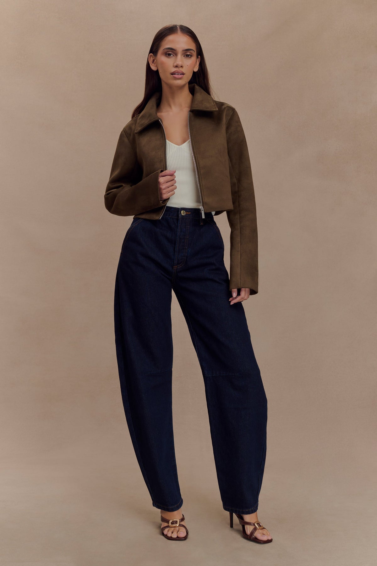 Hayes Faux Suede Collared Jacket - Chocolate #9